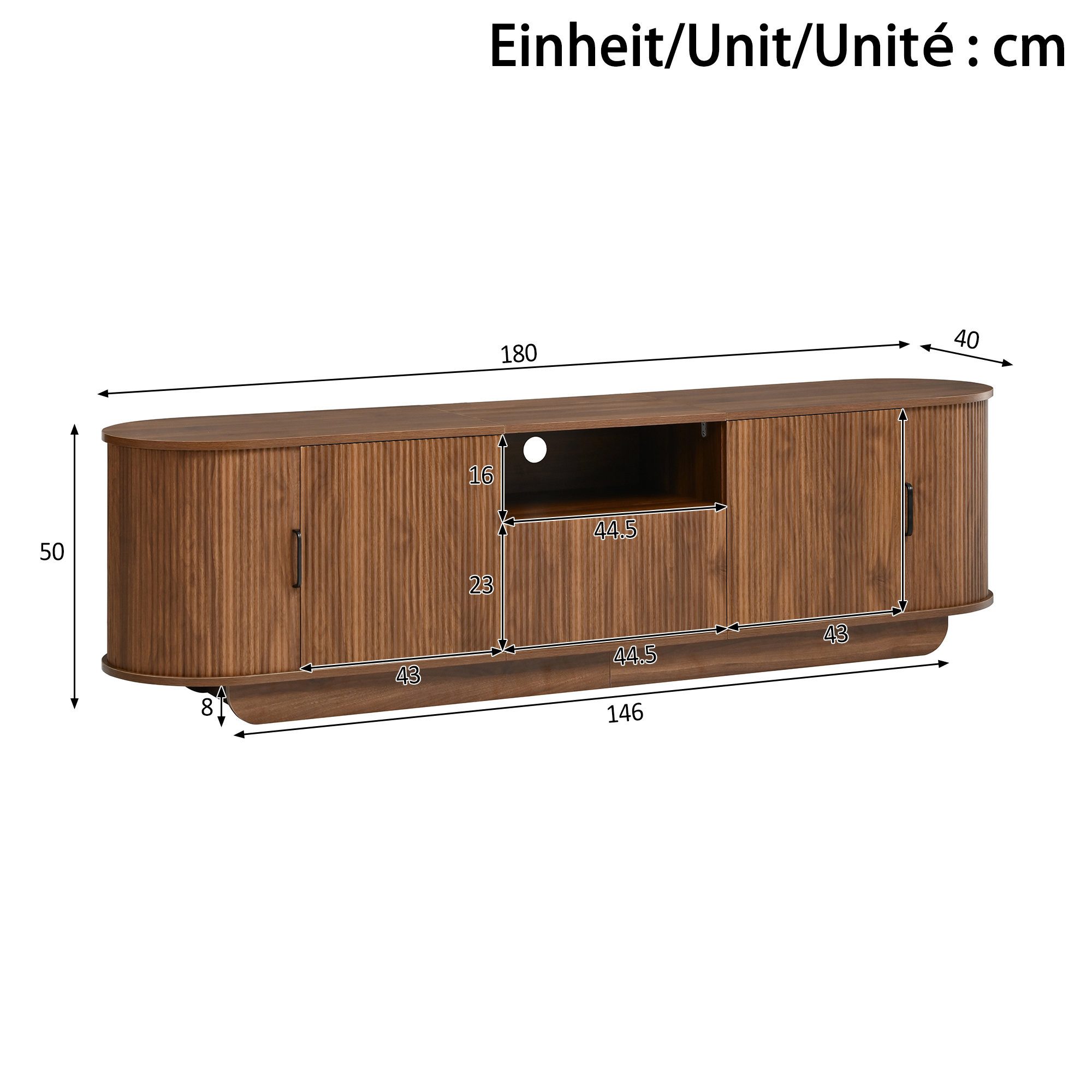 Odikalo TV-Schrank Lowboard Fernsehschrank abgerundete mit Schiebetüren Offenes Fach (180Lx40Bx50H(cm) TV Lowboard mit Schiebetüren 3D-Wellenstruktur TV Schrank mit Türen Schublade Offenes Fach Fernsehtisch Wohnzimmer Sideboard)