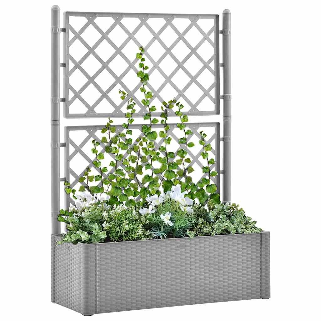 vidaXL Hochbeet Garten-Hochbeet mit Spalier und Selbstbewässerungssystem Grau (1 St)