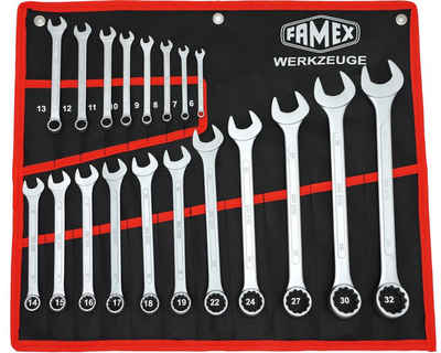 FAMEX Gabel- und Ringschlüssel 10349-19 Ringmaulschlüssel Satz (Schraubenschlüssel, 19 St), aus CV-Stahl