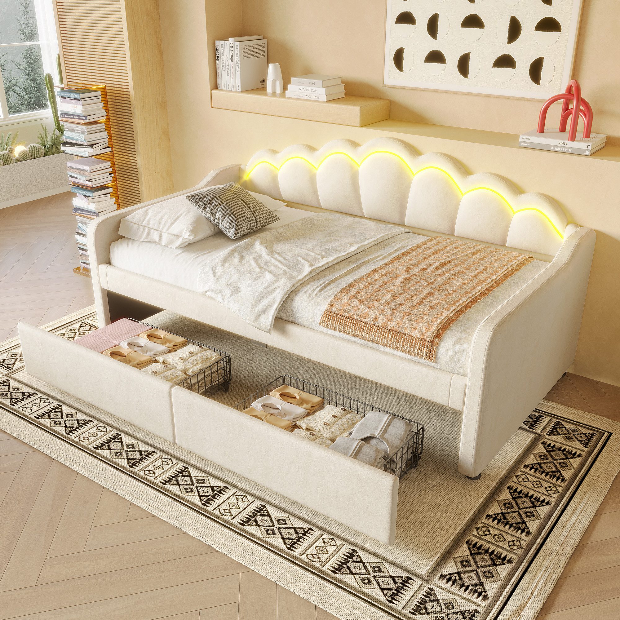 Merax Daybett (Einzelbett Schlafsofa, 1 tlg), Tagesbett 90x200cm mit 2 Schu günstig online kaufen