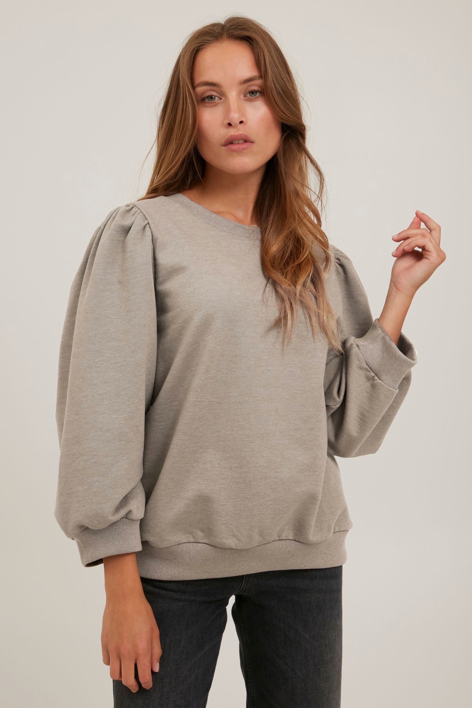 Pulz Jeans Sweatshirt PZSOFIA - 50206259 Schöner Sweater mit 3/4 Ärmeln Bungee Cord Melange (1805131)