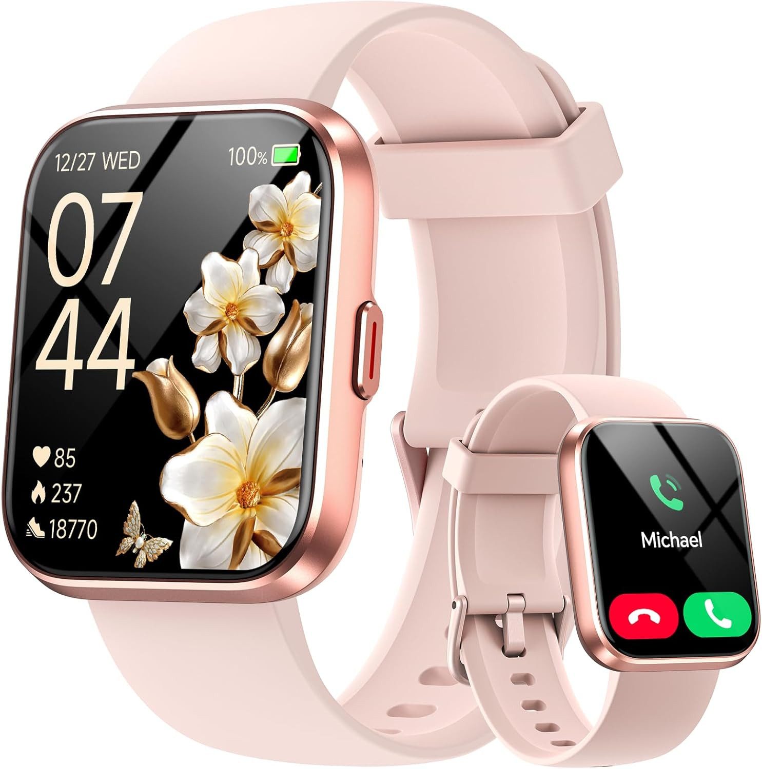 Aeac Damen"s Herren"s Bluetooth Anrufuhr mit Schlafmonitor & GPS Funktion Smartwatch (1,85 Zoll, Android/iOS), IP68 Wasserdichtes Fitness Tracking mit Herzfrequenz & SpO2 Analyse