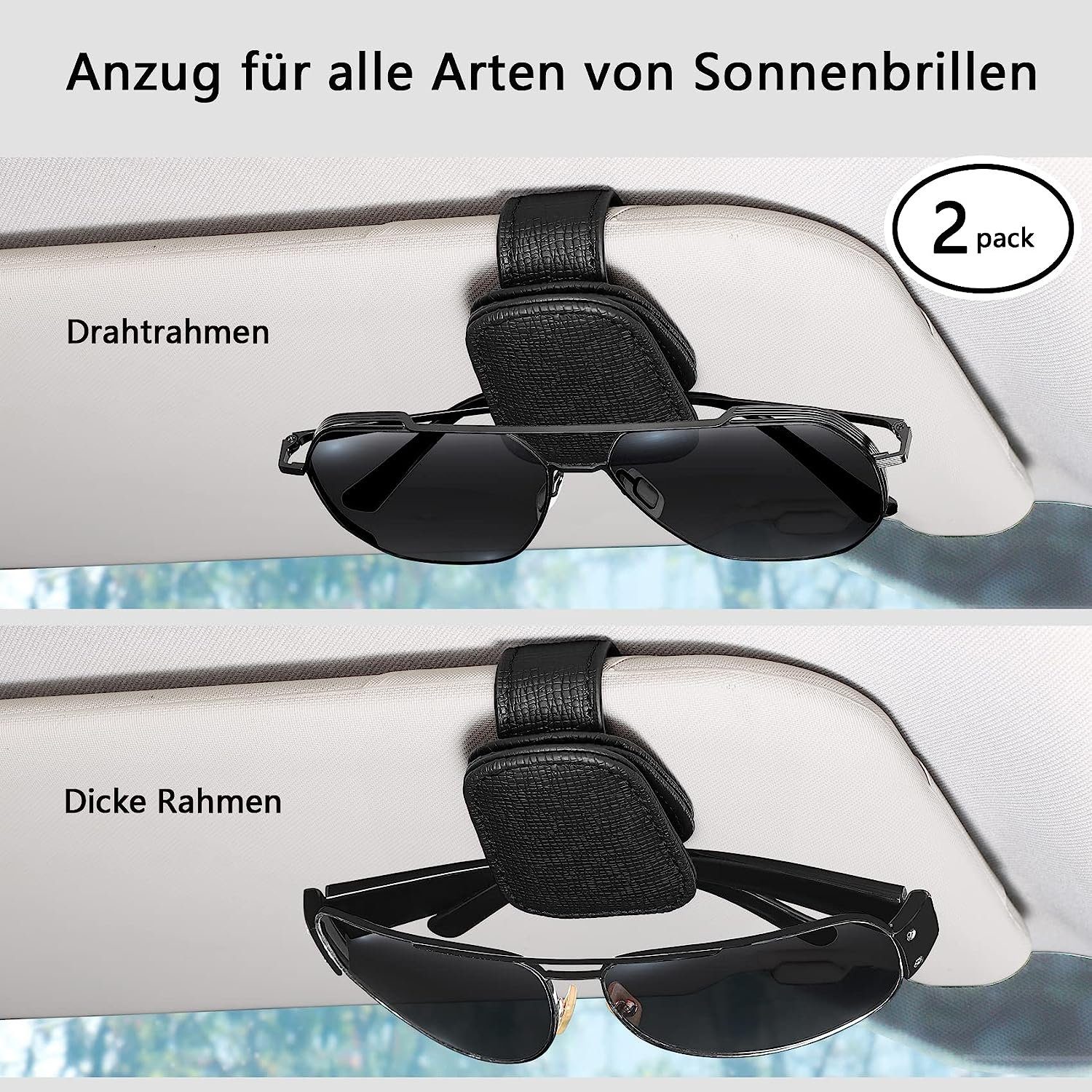 NUODWELL Brillenhalter Schwarz Pack Sonnenblende, Sonnenbrillenhalterung Autosonnenschutz 2 Visier Auto