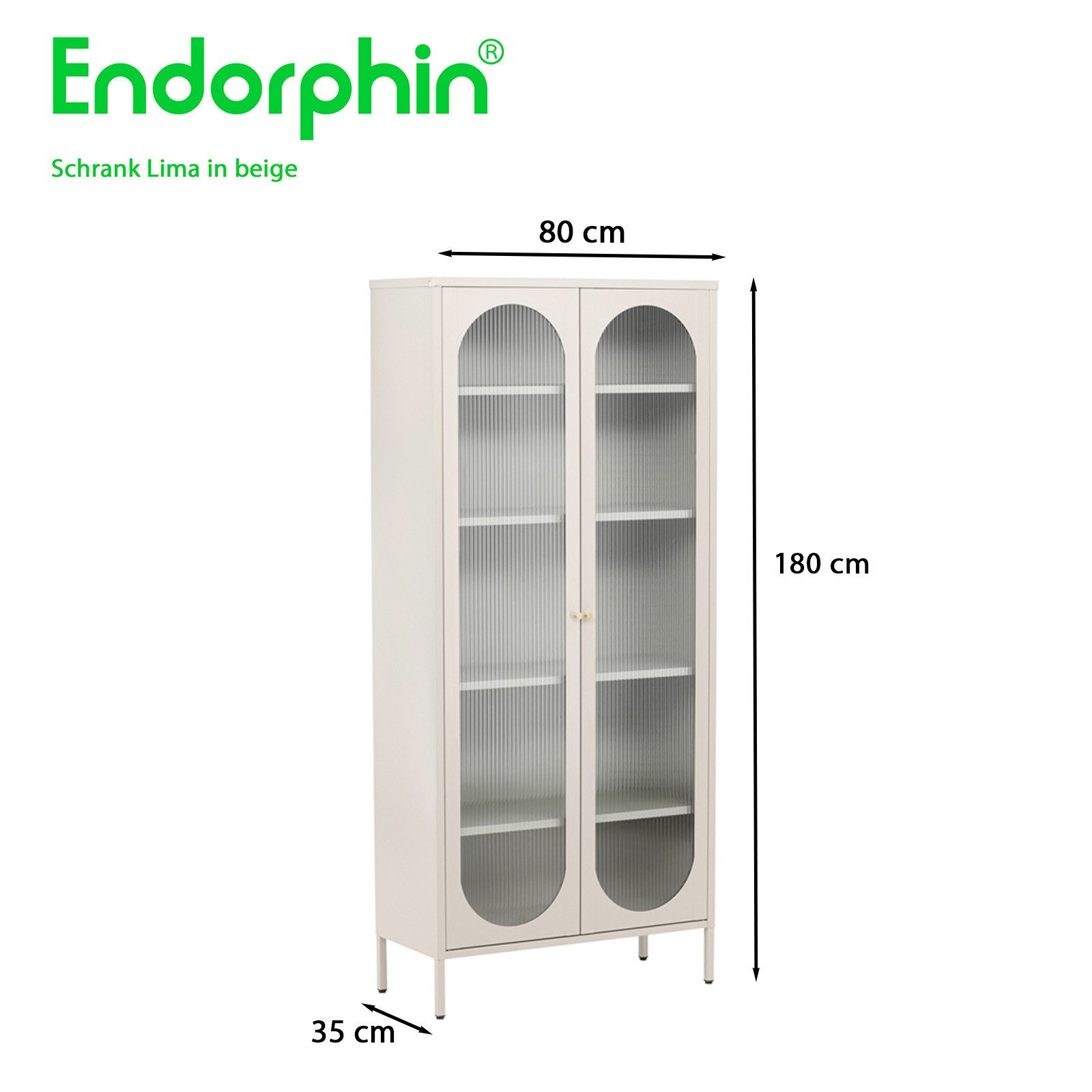 Endorphin Mehrzweckschrank Schrank Lima Beige – Moderner Stahlschrank mit Riffelglas