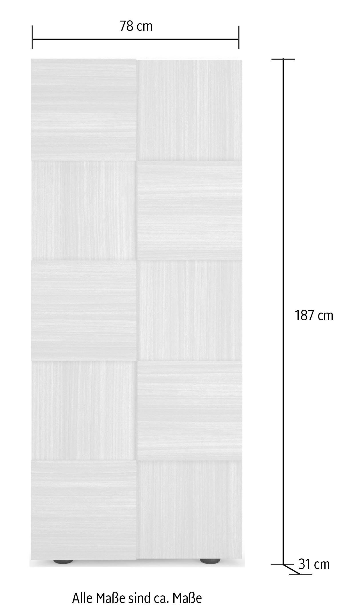 Weiß Dama Hochglanz cm Breite Weiß Garderobenschrank | Lack 78 LC
