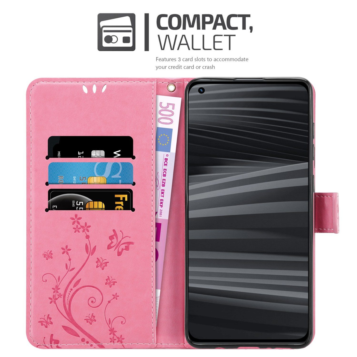 Cadorabo Handyhülle für Realme GT 2 PRO Hülle Realme GT 2 PRO, Hülle Schutzhülle Blumen Flower mit Standfunktion Kartenfach Magnet