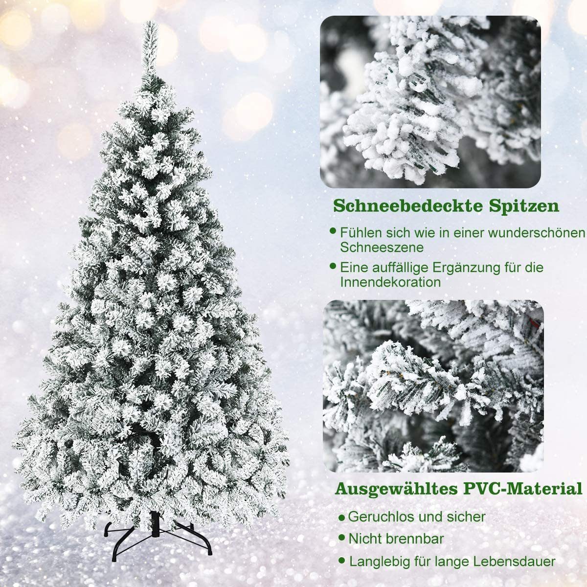 COSTWAY Künstlicher Weihnachtsbaum mit Schnee, 225cm, 1000+ Spitzen, 450 LED – Bild 5 von 5