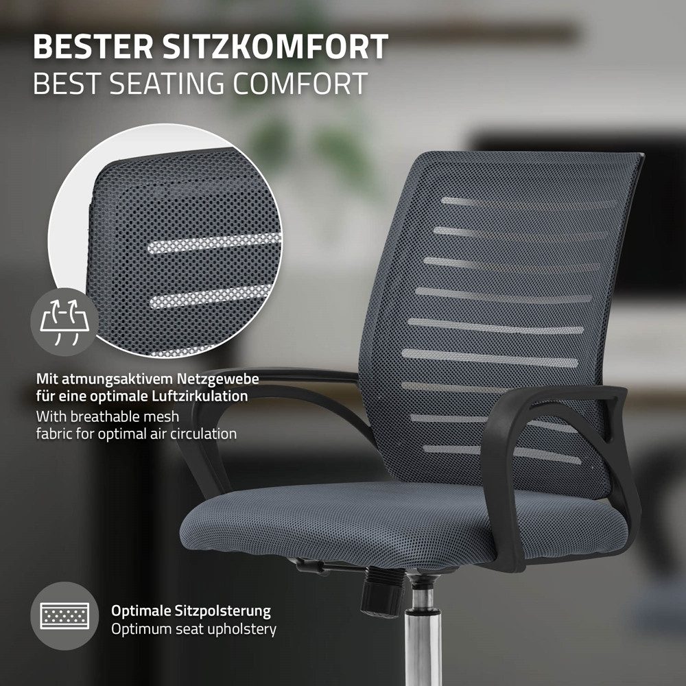 ML-DESIGN Bürostuhl Schreibtischstuhl ergonomisch mit Armlehnen Wippfunktion 360° drehbar, Computerstuhl Grau mit Rollen Schreibtischstuhl Gaming-Stuhl Drehstuh – Bild 5 von 5
