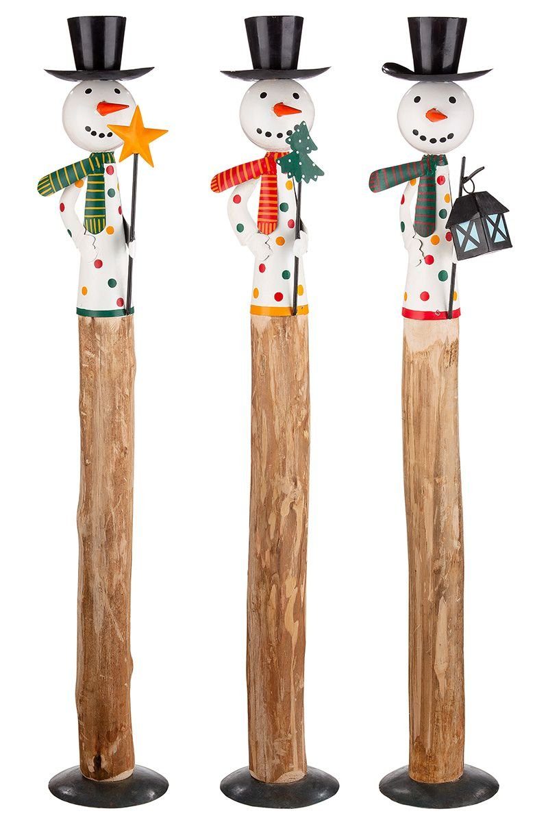 Set - 'Egon' farbenfrohes Dekoobjekt GILDE Ein 3er XXL Holzschneemann Winterwunder!