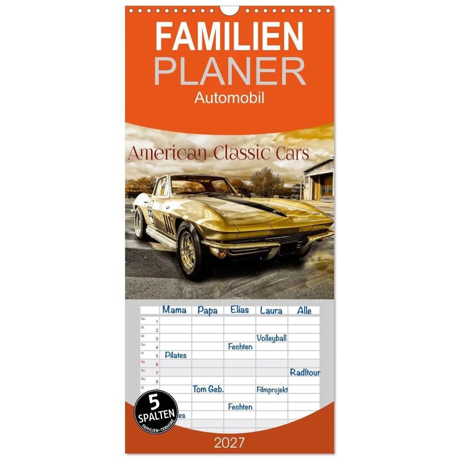CALVENDO Wandkalender Familienplaner 2027 - American Classic Cars mit 5 Spalten...