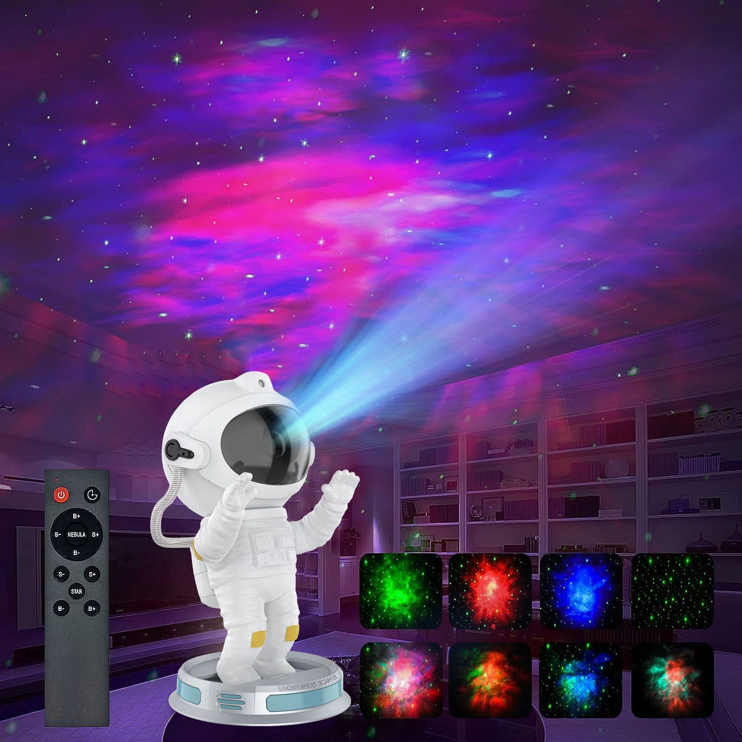 MUPOO LED-Sternenhimmel LED Projektionslampe 360° Nachttischlampe Fernbedienung&Timer, Sternenhimmel Hände Projector, Projektor verstellbar, Galaxy Astronaut erhoben LED Nachtlicht zwei
