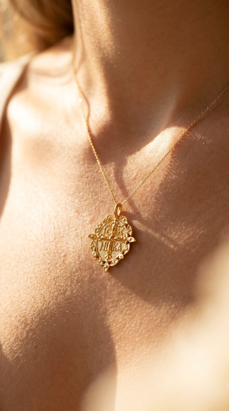 nhaos Kette mit Anhänger Halskette mit Kreuzmedaillon, 18 Karat vergoldet, Damen Schmuck (2-tlg., Halskette inkl. Anhänger), Damen Schmuck