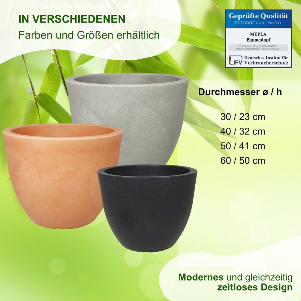 Heimwerkercenter Blumentopf MePla Blumentopf Siena ø30 cm, Anthrazit, frostfester Kunstoff