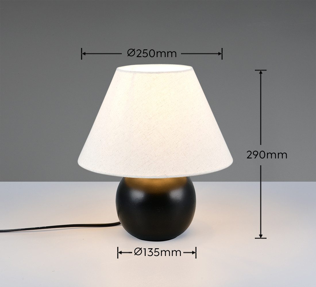 LeGer Home by Lena Gercke Schreibtischlampe Amara, Tischlampe mit Schnurschalter exkl 1x E27 max 40W, Stoffschirm, Ein-/Ausschalter, Leuchtmittel wechselbar, warmweiß - kaltweiß, Keramik Fuß, Schirm beige Kegelform, Höhe 29cm Ø 25cm Nachttischlampe