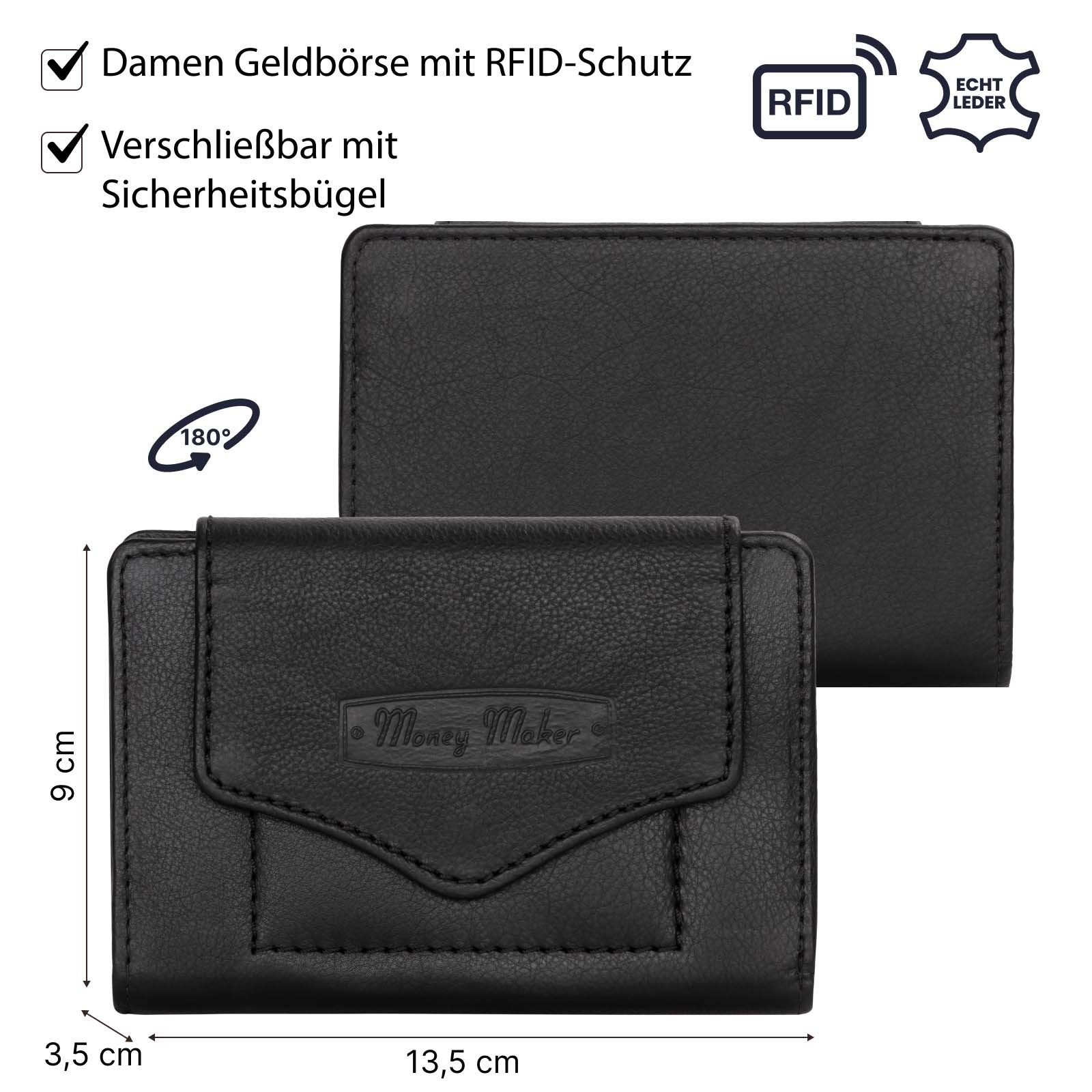 Money Maker Geldbörse RFID Damen Geldbörse Portemonnaie Geldbeutel Damenbörse Leder, Damen Geldbörse klappbar mit Drückknopf Portemonnaie Geldbeutel