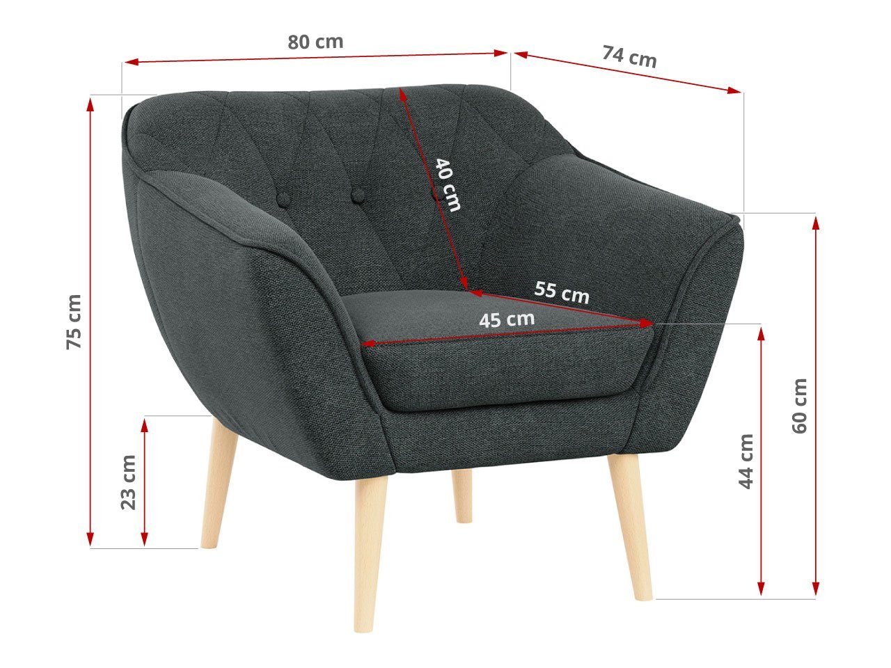 Sofa Skandinavische 3 1, 2 Deko Dunkelgrau Set, Matana Sofa MÖBEL Moderne PIRS MKS