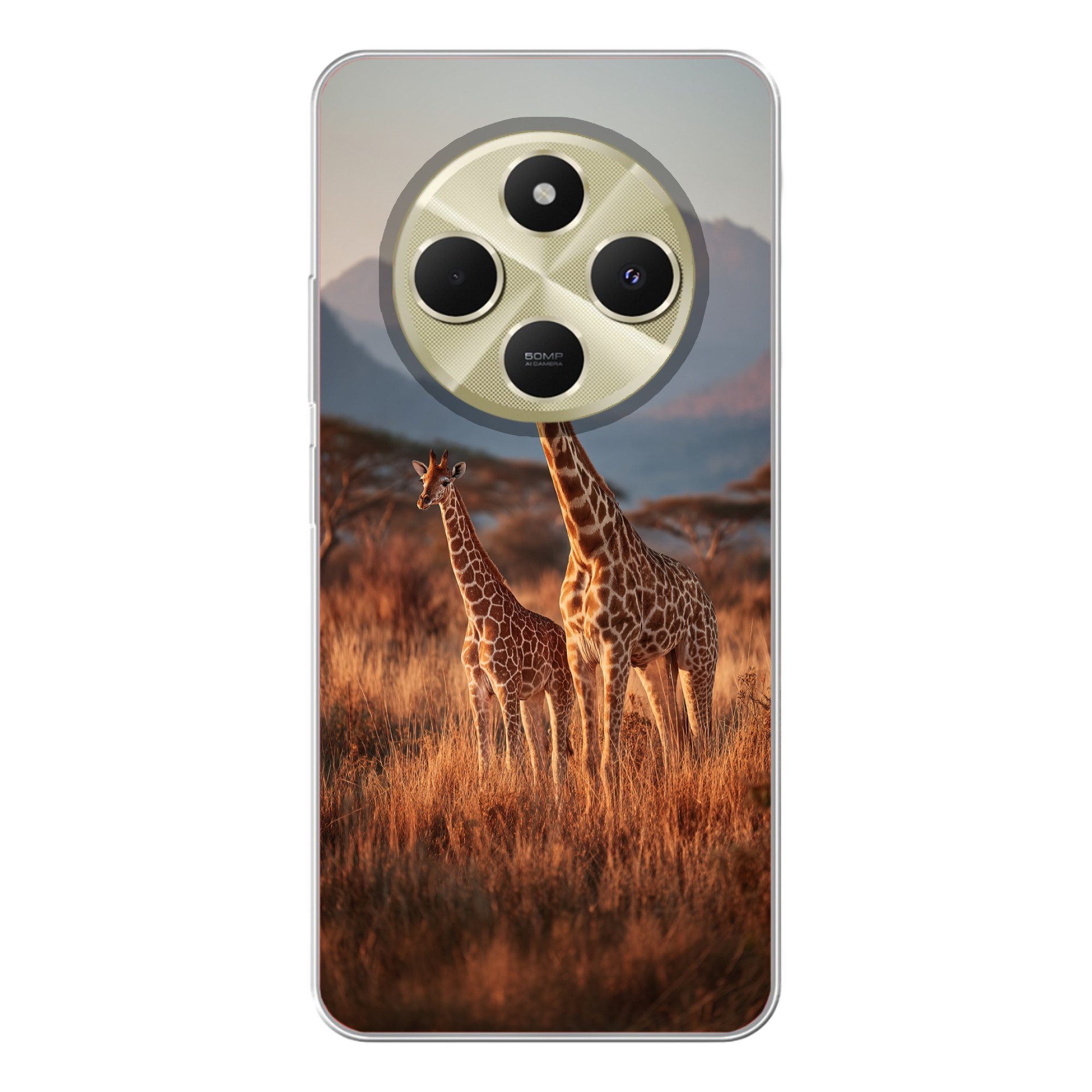 MuchoWow Handyhülle für Xiaomi Redmi 14C Giraffen - Hohes Gras - Akazienbäume, Handy Case, Silikon, Bumper Case Dünn