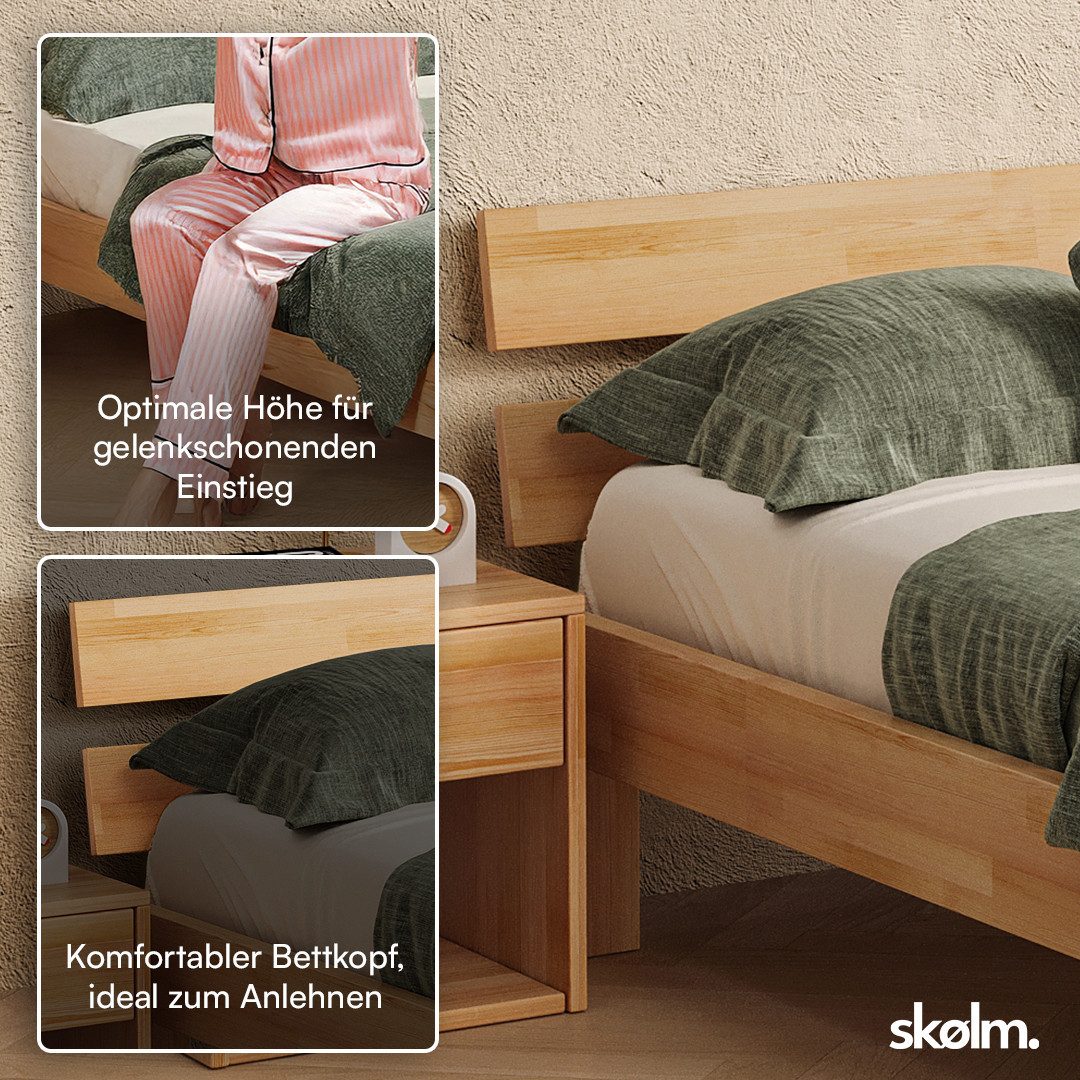 skølm Massivholzbett Floki aus Buche mit Bettkopf, natur geölt, verfügbar in 140/180x200 cm