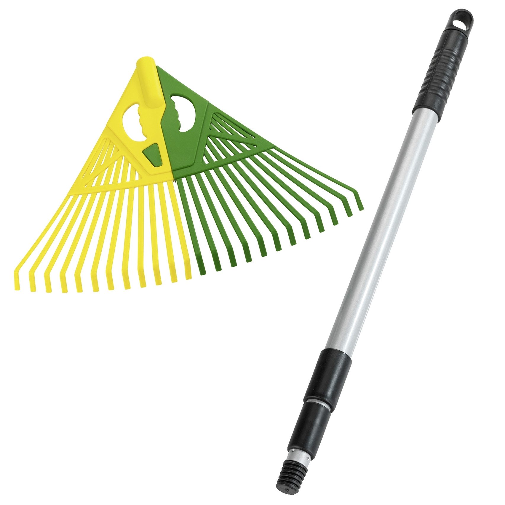 Maximex Rechen Laubrechen 3in1, 56 cm Arbeitsbreite, mit 160 cm langem Stiel, mit Teleskopstiel, extra breite Aufnahmefläche, beidhändig nutzbar