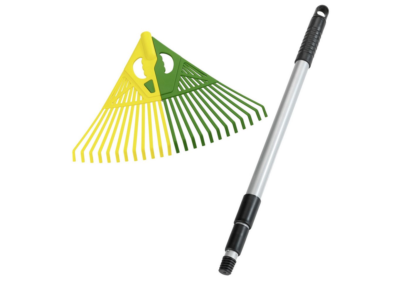 Maximex Rechen Laubrechen 3in1, 56 cm Arbeitsbreite, mit 160 cm langem Stiel, mit Teleskopstiel, extra breite Aufnahmefläche, beidhändig nutzbar