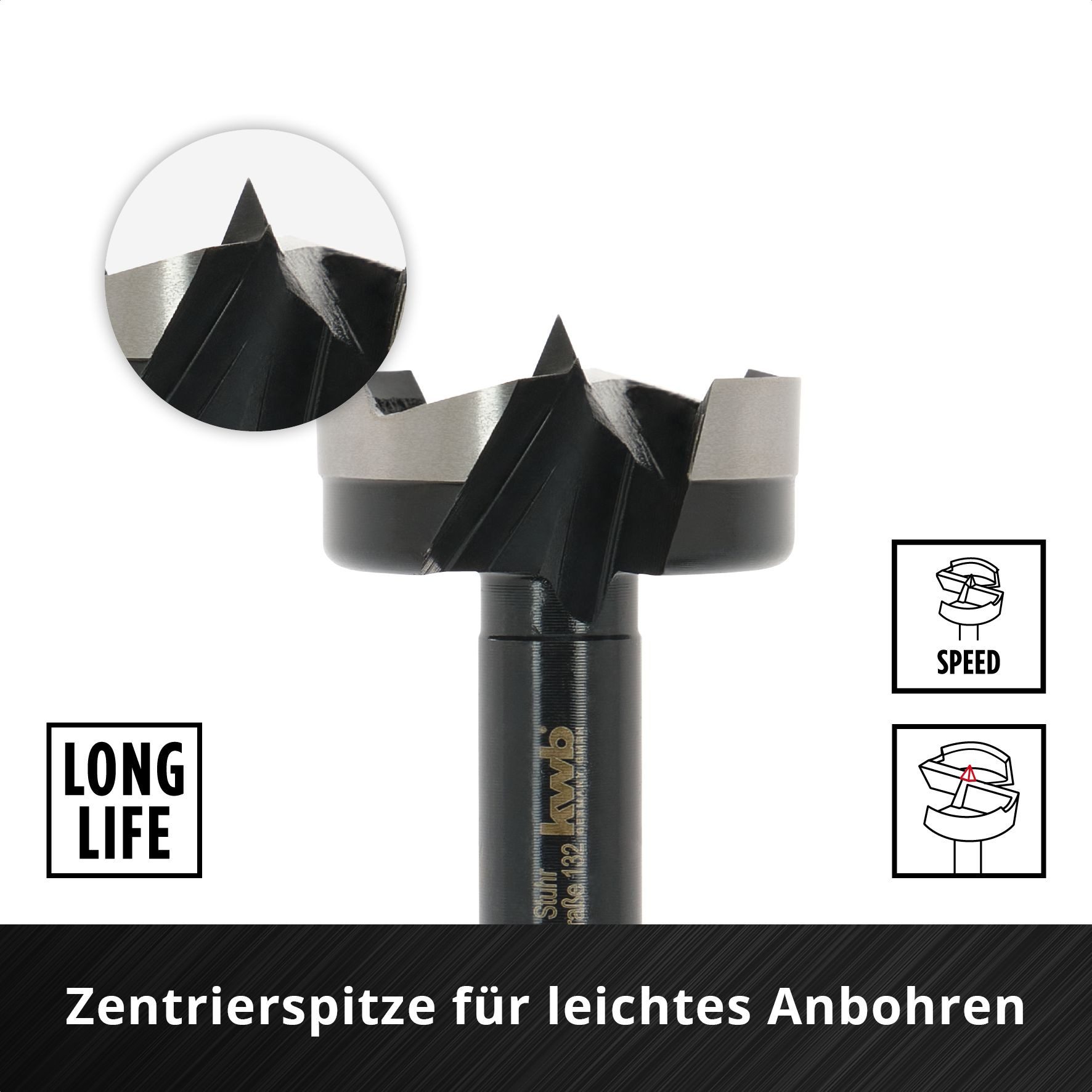 kwb Bohrer- und Bit-Set kwb Forstnerbohrer, Ø 35 mm, Topfbohrer (für Holz, geschmiedeter Bohrk, Forstnerbohrer 1/4" E 6.3 Schaft, Ø35mm (4-seitig geschliffene Zentrie