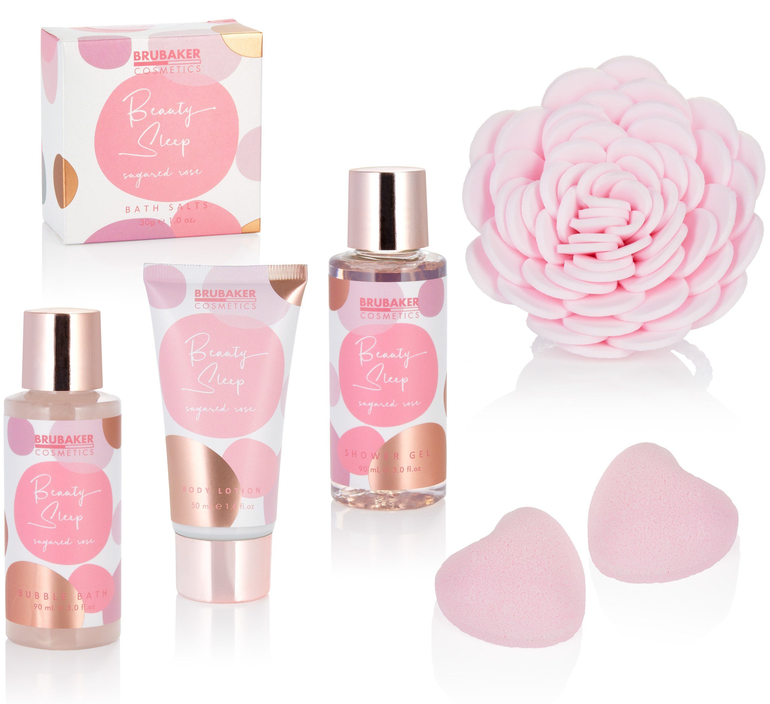 BRUBAKER Pflege-Geschenkset Wellness Pflegeset für Frauen mit Rosen Duft, Rosa Beauty Set, 7-tlg., Geschenkset Sugared Rose, Badeset, Geschenk Mama, Muttertagsgeschenk