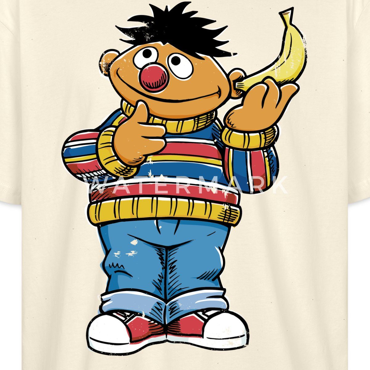 Spreadshirt T-Shirt Sesamstraße Ernie Mit Banane Pose Lustig Used Look Oversize Unisex T-S (1-tlg)