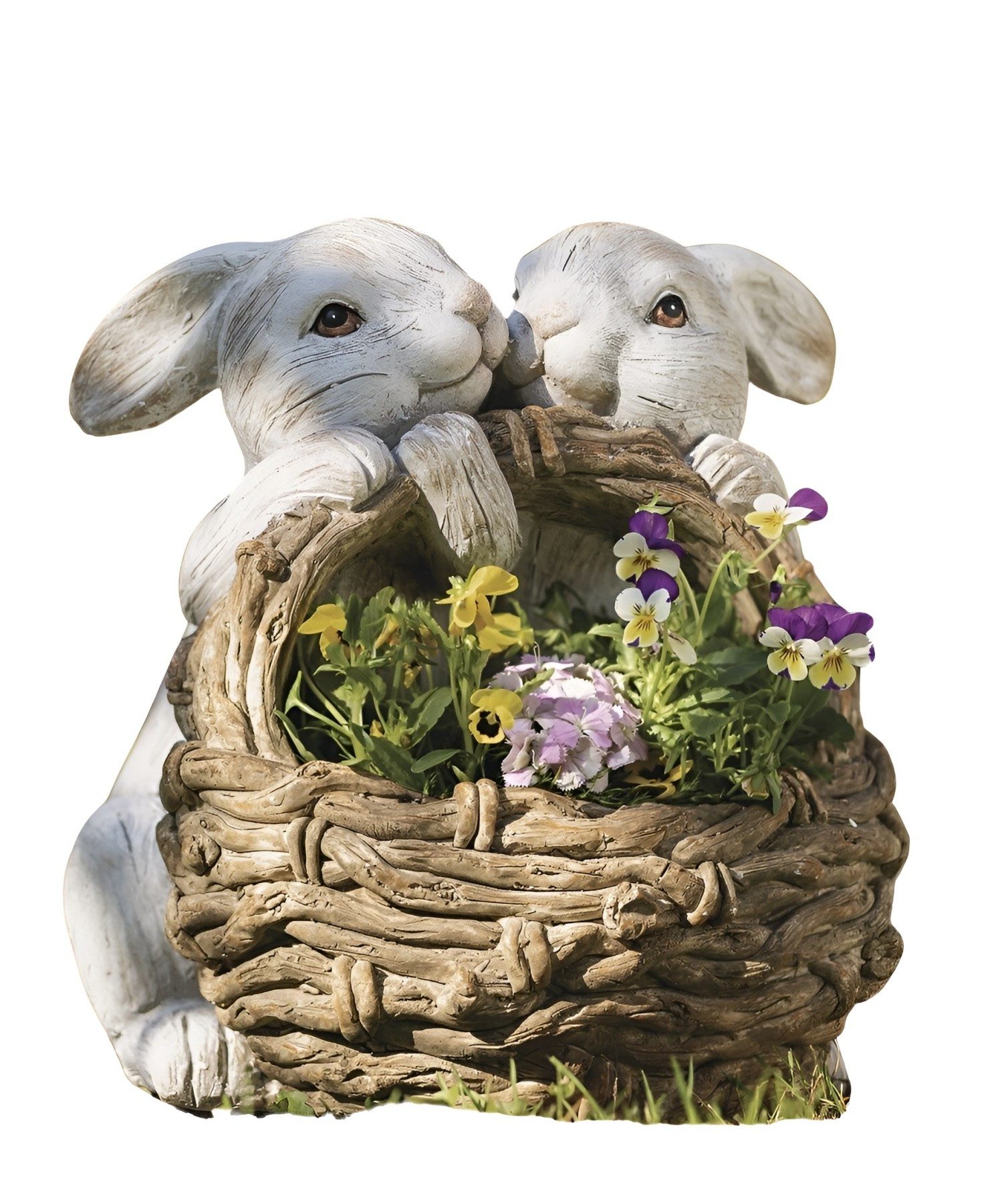 Dekoleidenschaft Pflanzschale Pflanzer "Hasenpaar" Pflanztopf, Blumentopf, Osterdeko, Pflanzgefäß, Blumenschale, Pflanzkorb mit Osterhasen, Gartendeko für Draußen