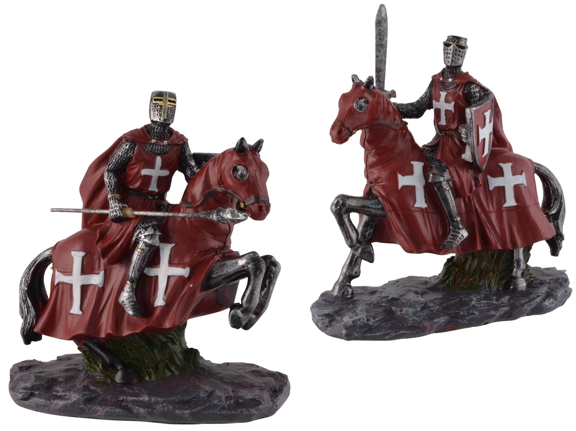 Vogler direct Gmbh Dekofigur 2er Set Kreuzritter rot auf Pferd, aus Kunststein, handbemalt, 2er Set, coloriert, Größe: L/B/H ca. 11x6x12 cm