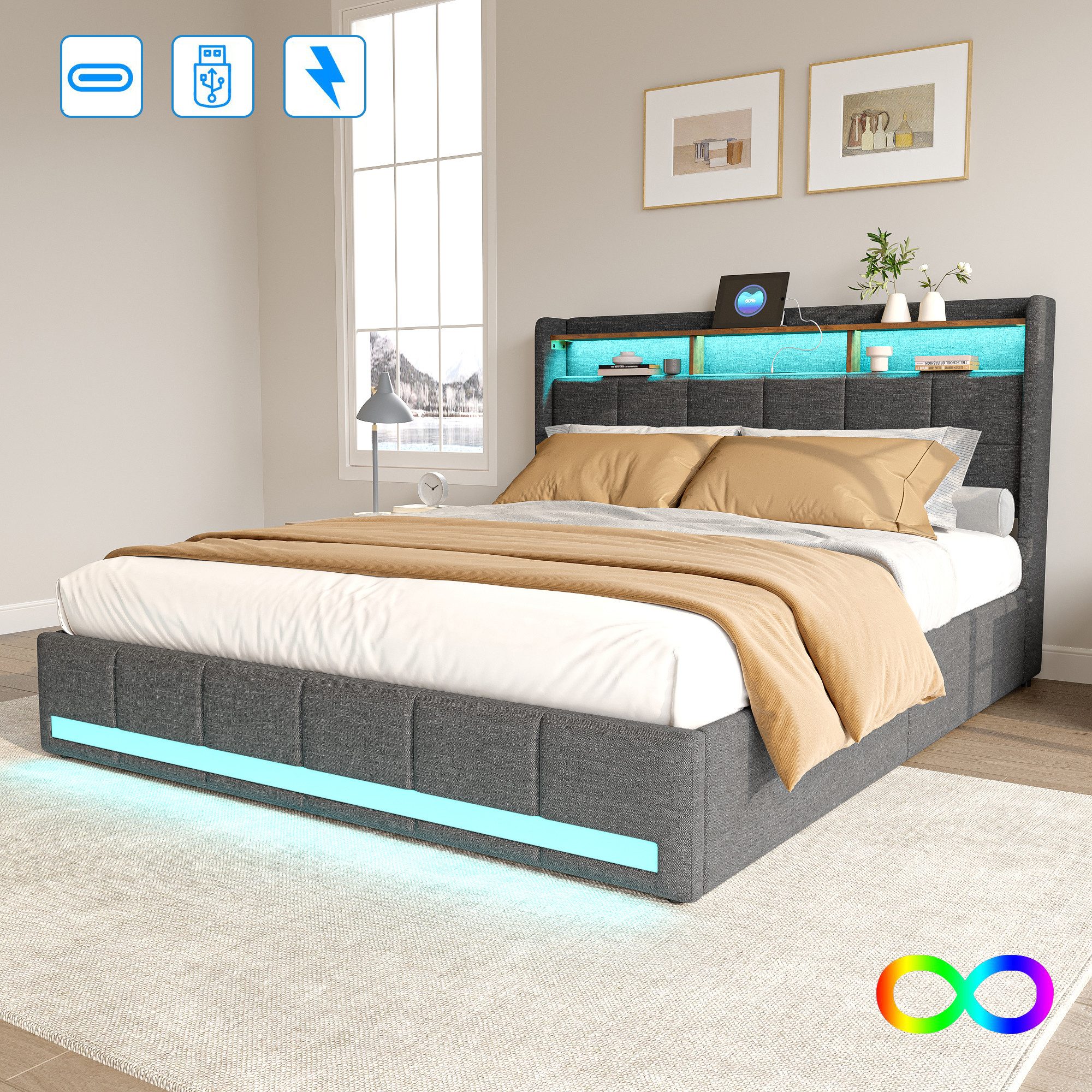 Furnishings Home Polsterbett Stauraumbett Doppelbett Jugendbett (Vier extra günstig online kaufen