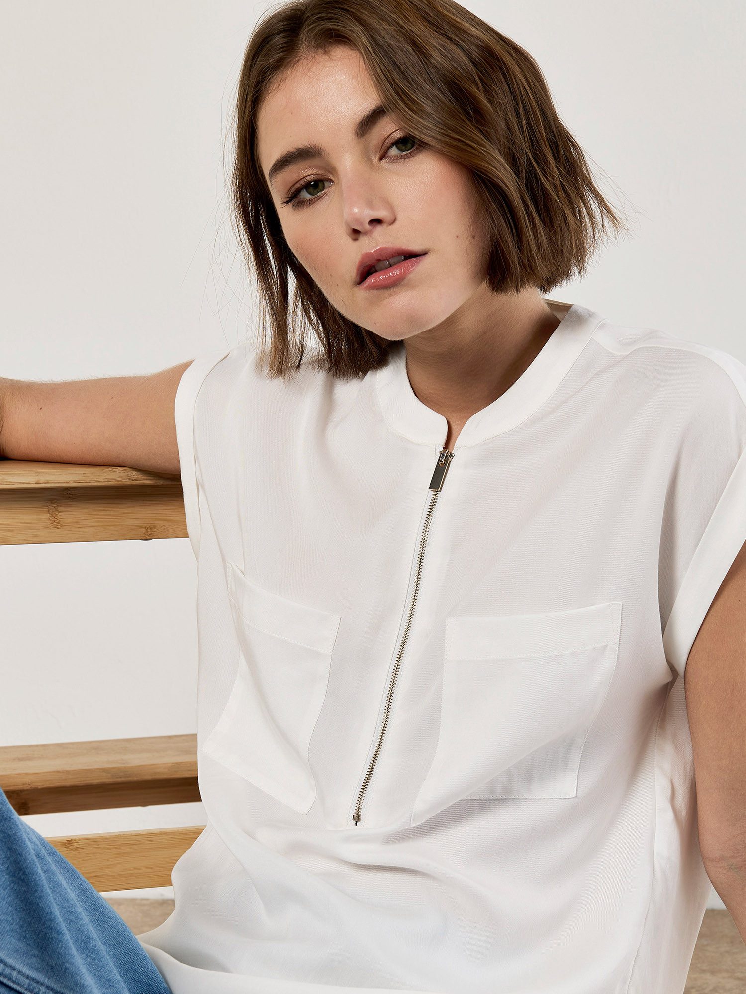 Apricot Blusenshirt Bluse mit Brusttaschen mit Reißverschluss