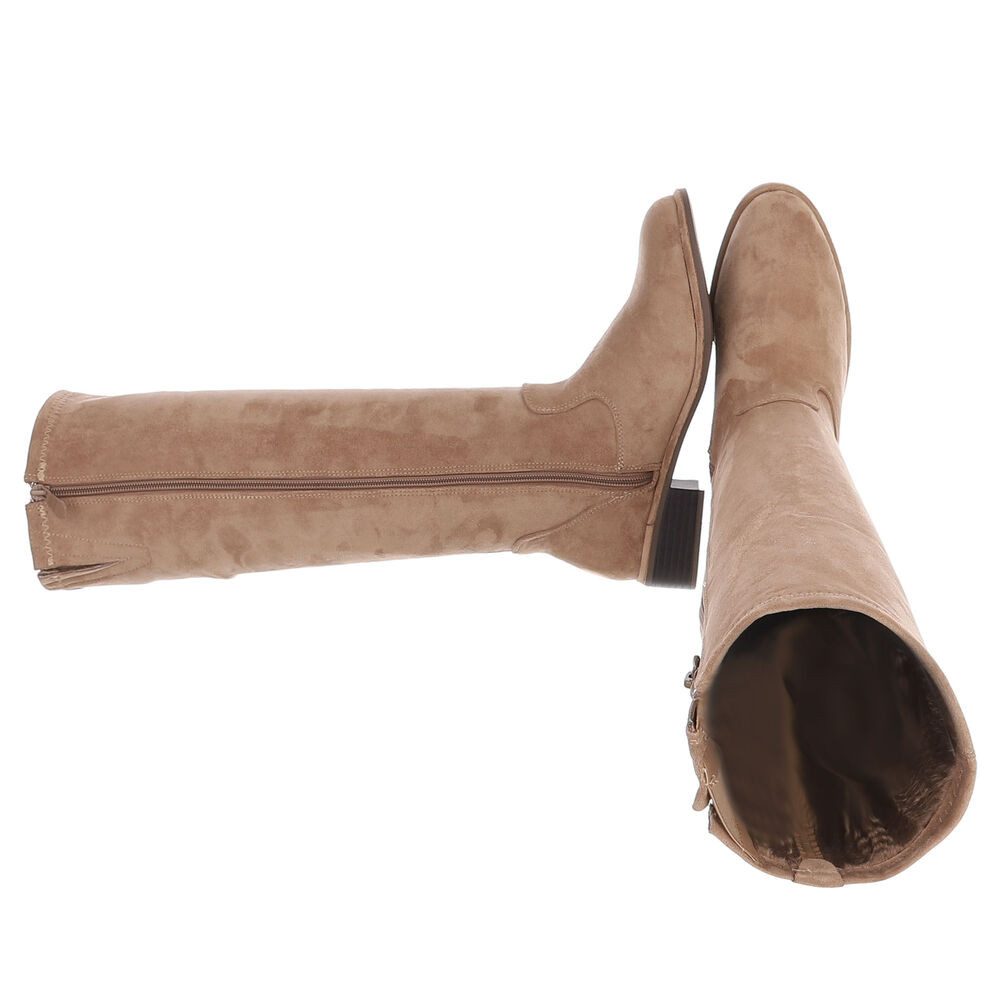 Ital-Design Damen Kniehochstiefel mit Blockabsatz, elegant Stiefel (92078910) Blockabsatz Flache Stiefel in Hellbraun
