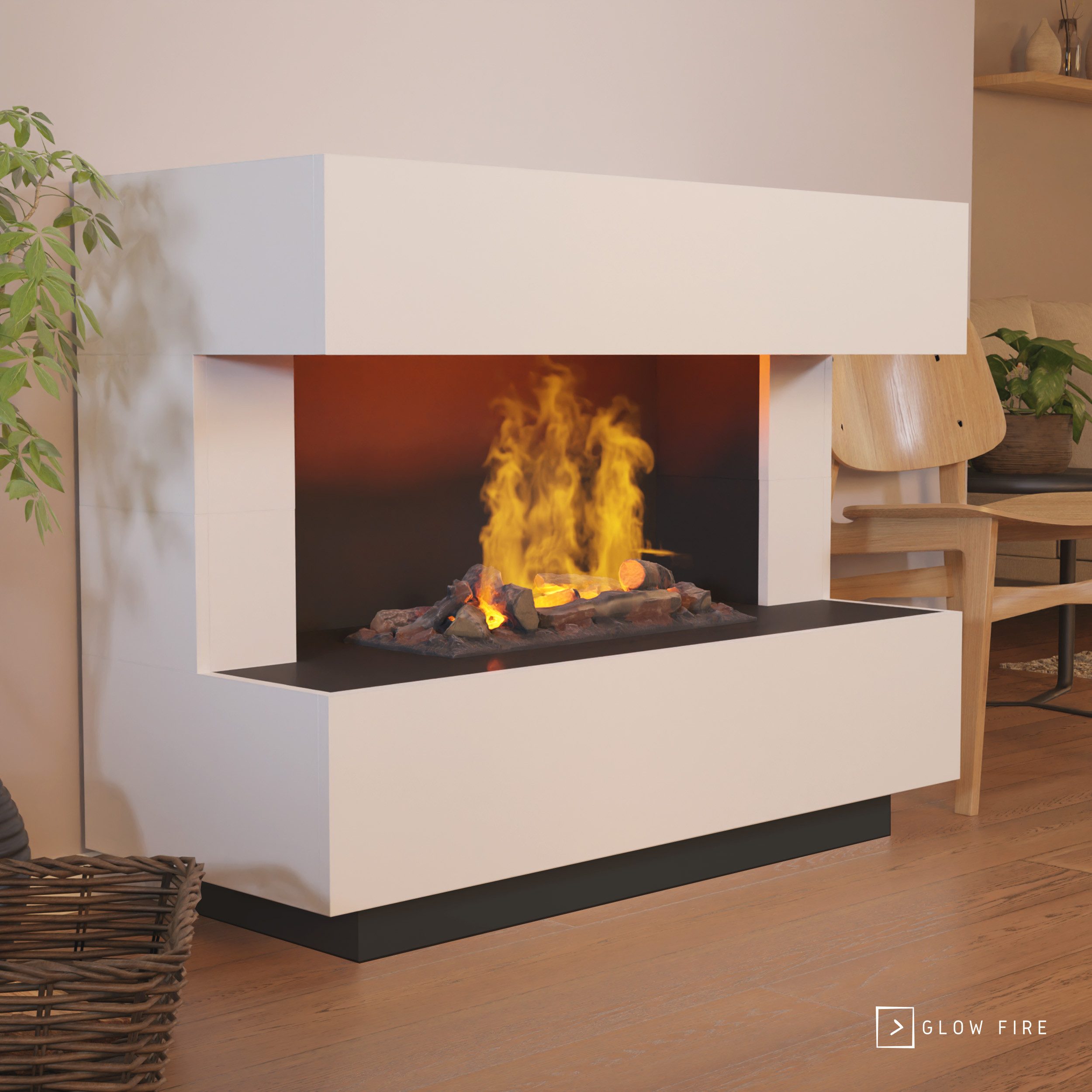 GLOW FIRE Elektrokamin Kant Wasserdampf Kamin, Elektrischer Kamin, Wasserdampfkamin mit 3D Feuer und Knisterfunktion