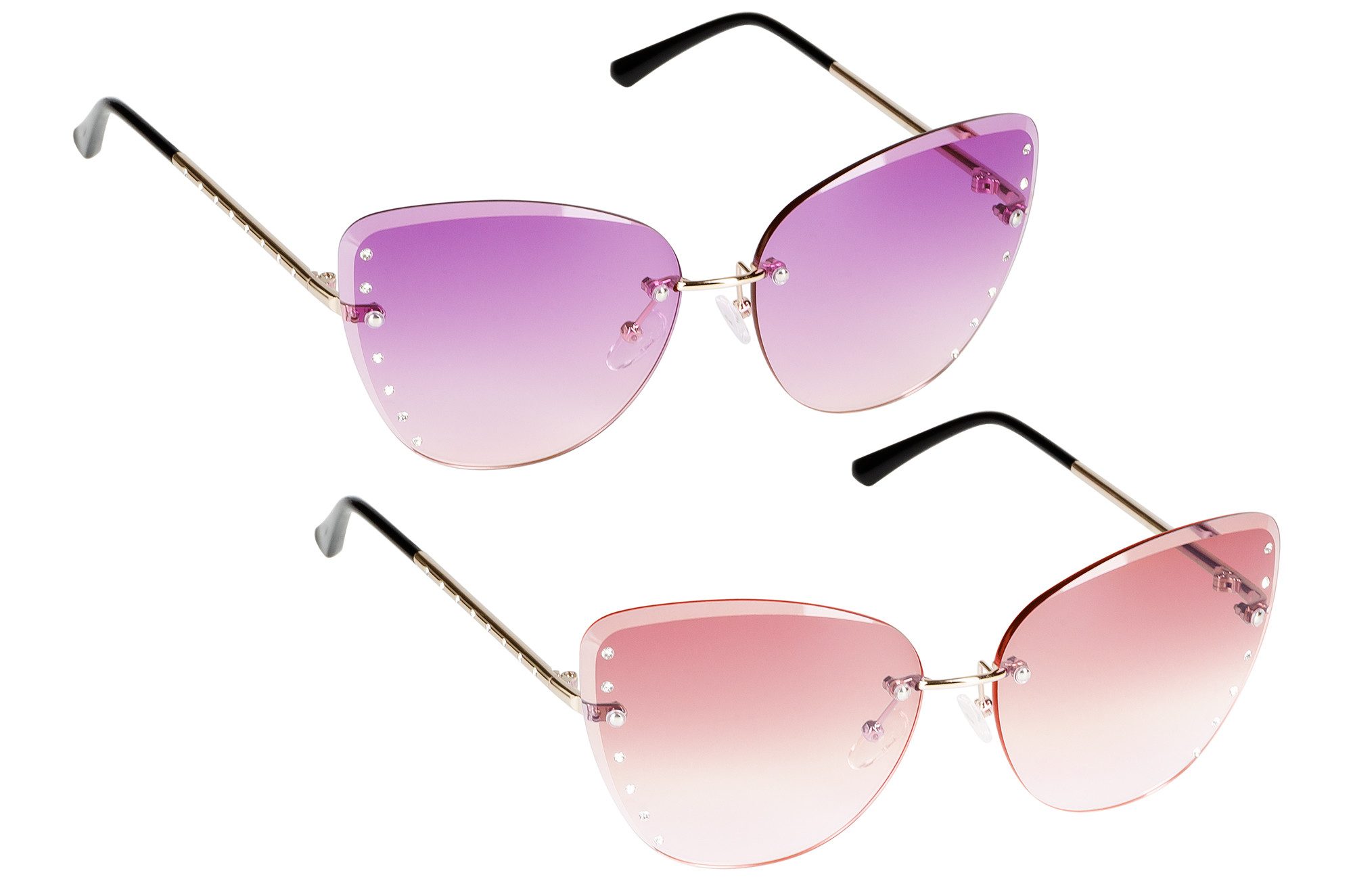 UrbanSky Sonnenbrille Sofia (2er-Pack, Sonnenbrillen-Set mit Einstecketuis) 2er-Pack - Verlaufstönung - randlos - Dekorsteine