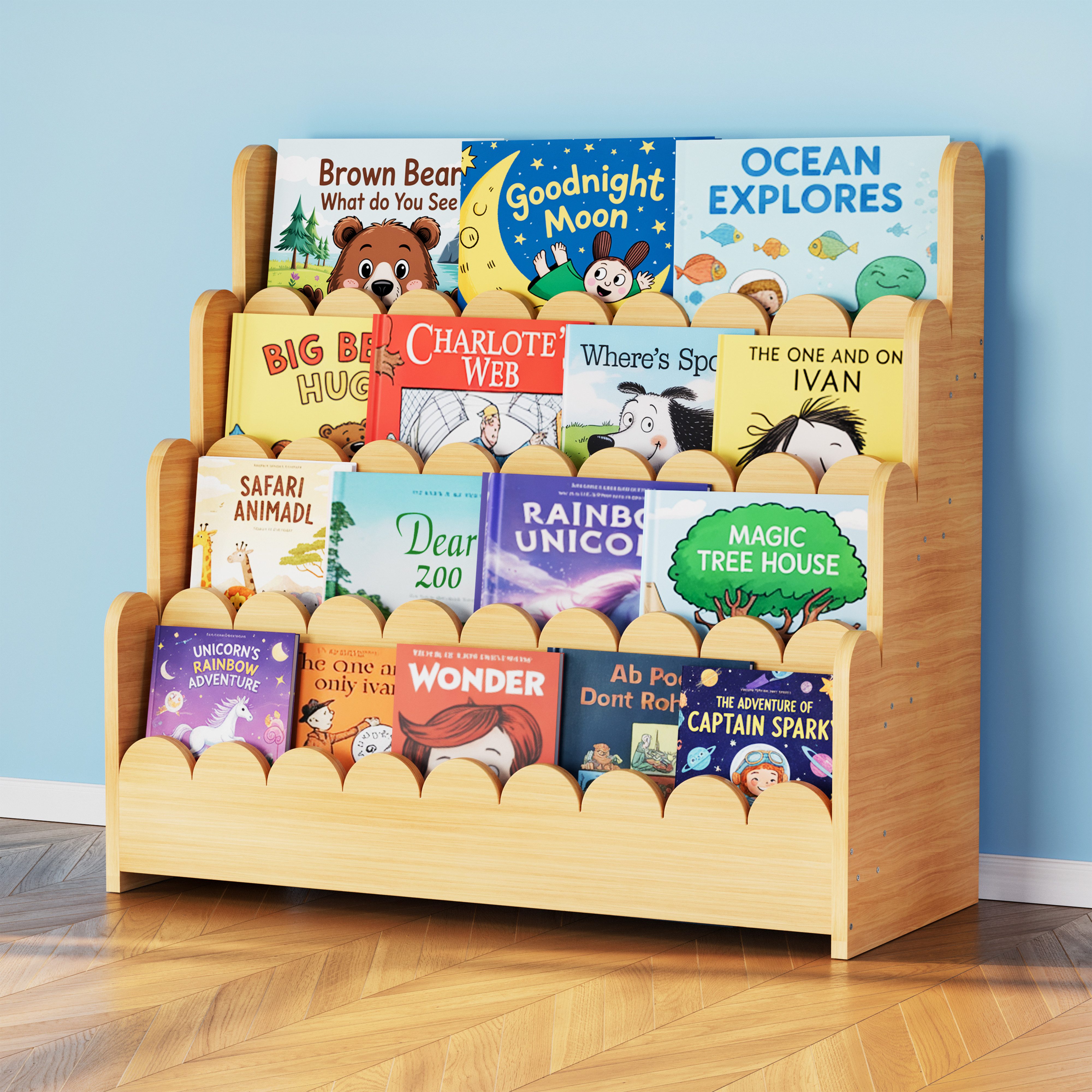 SpaceAid Bücherregal 4-stöckiges Kinderregal, Montessori-Bücherregal für Kleinkinder