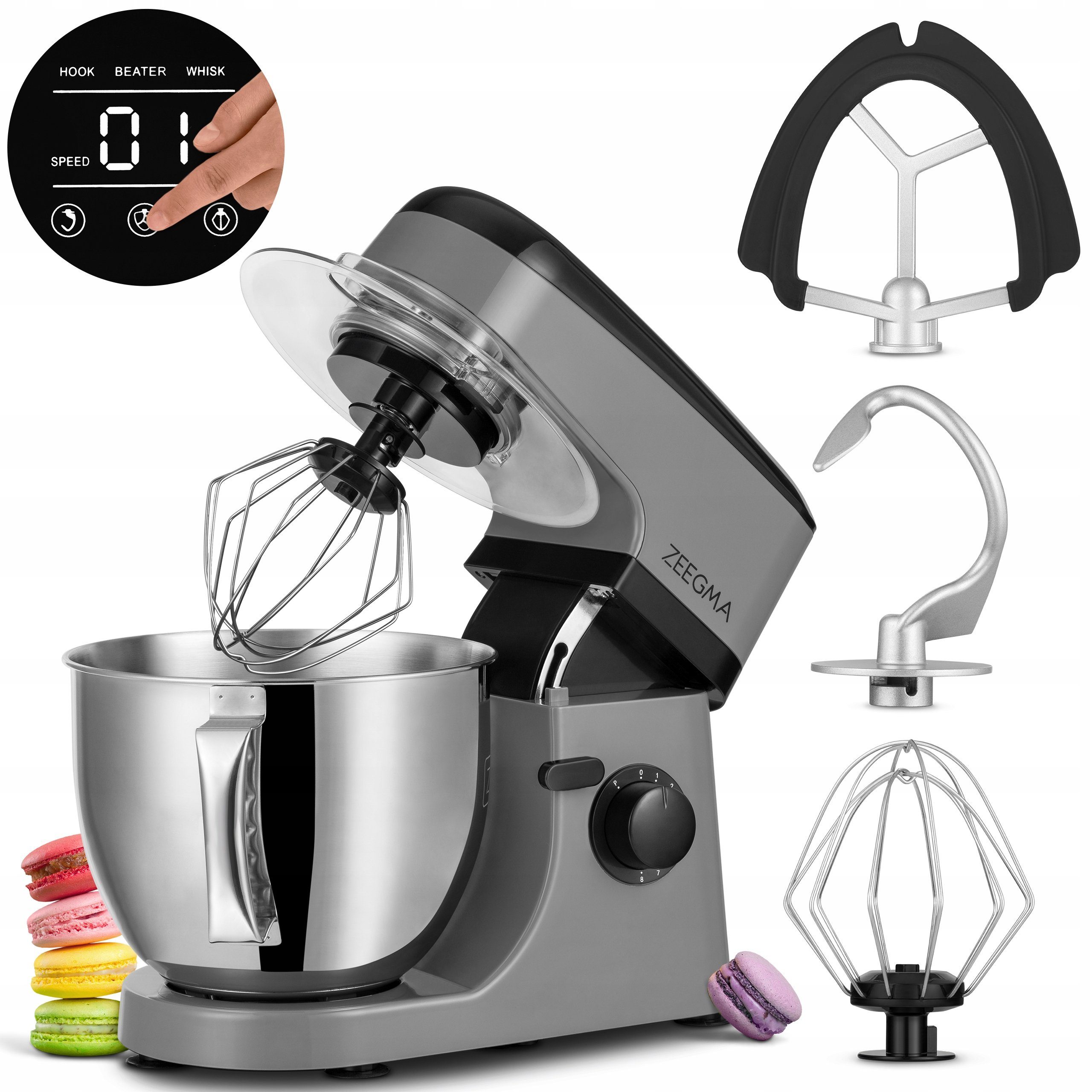 Zeegma Küchenmaschine, 1800,00 W, 5,00 l Schüssel, 8 Betriebsmodi, Geraumige Sschussel mit dem Griff