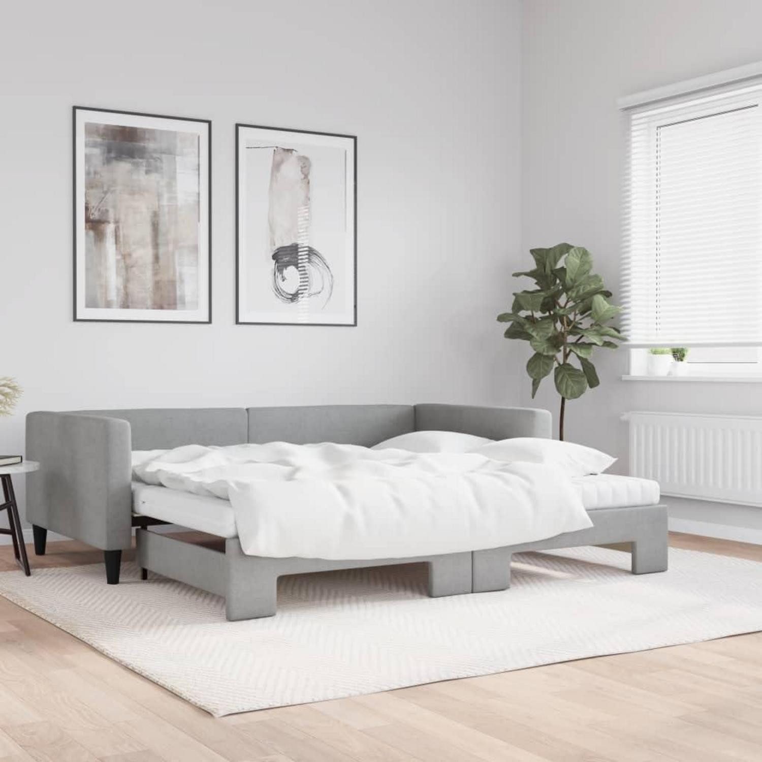 LuxusKollektion Schlafsofa Sofabett 2in1 Ausziehbar 100 x 200 mit Bettkasten & Matratze Hellgrau
