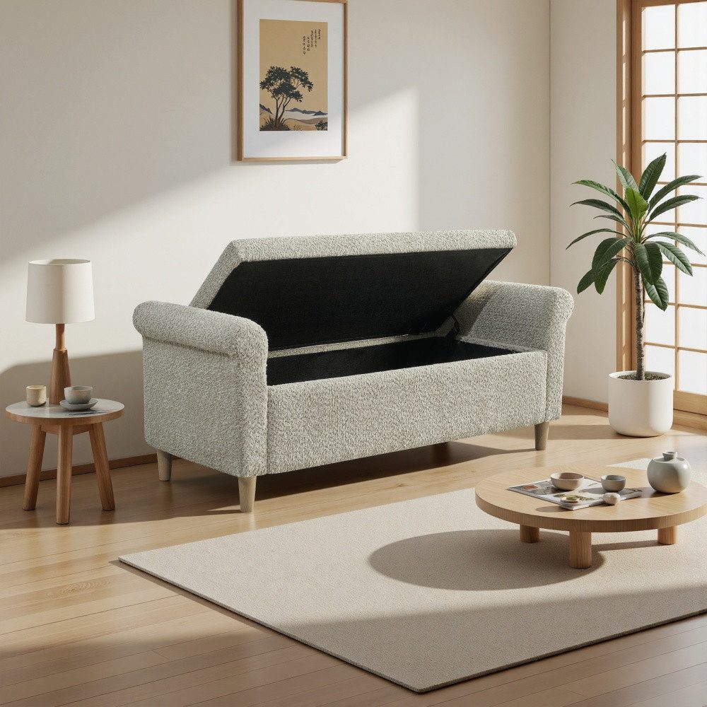 Sweiko Fußhocker Aufbewahrungs-Ottomane Fußhocker, (skandinavischer Stil, für Wohnzimmer oder Schlafzimmer), Stoff bezogener kompakter Fußhocker mit aufklappbarem Deckel