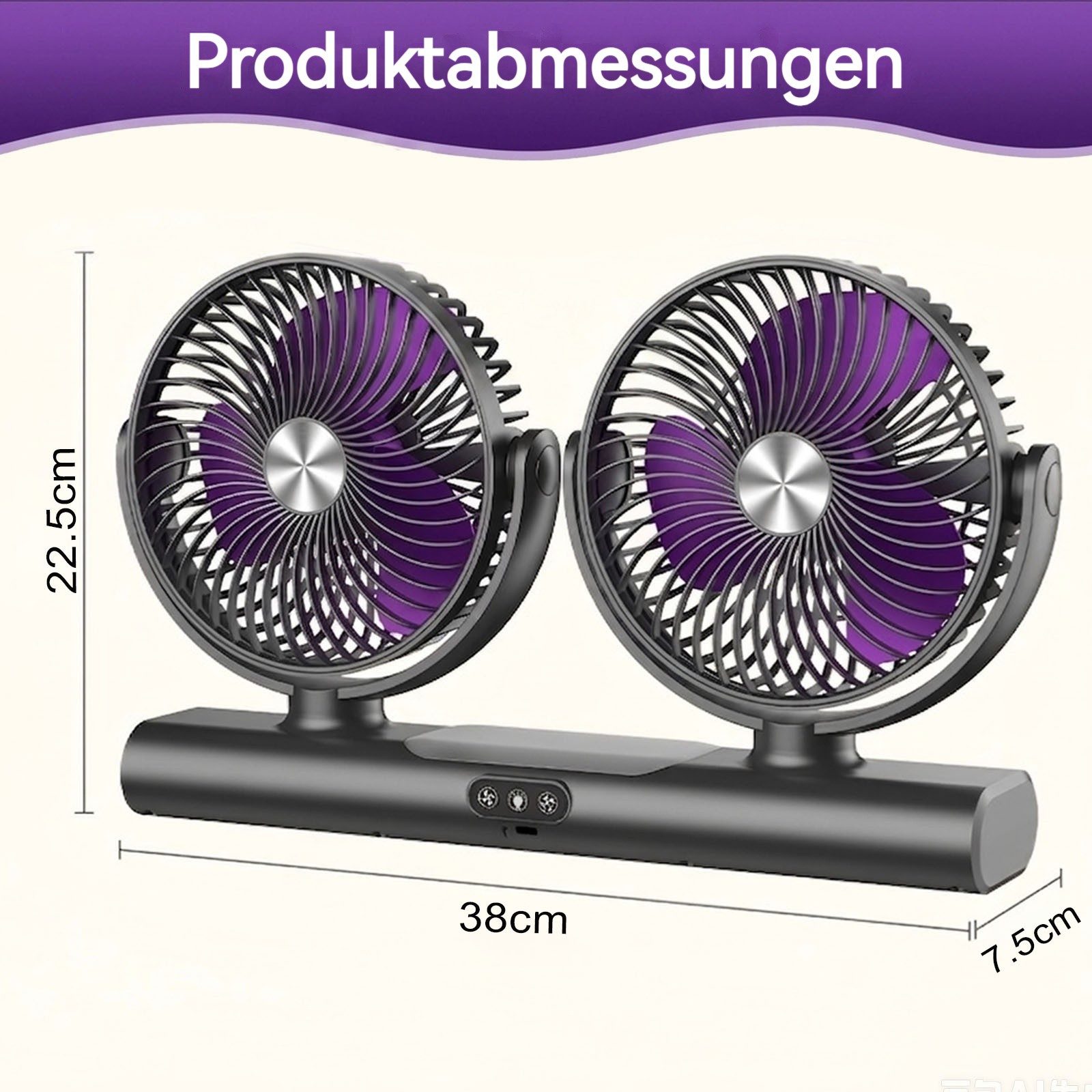 VIVIHEYDAY Akku-Ventilator Doppelkopf-Ventilator, wiederaufladbarer USB-Ventilator mit licht, & Haken, 360° drehbar, Auto-Luftzirkulator für Zuhause, Camping