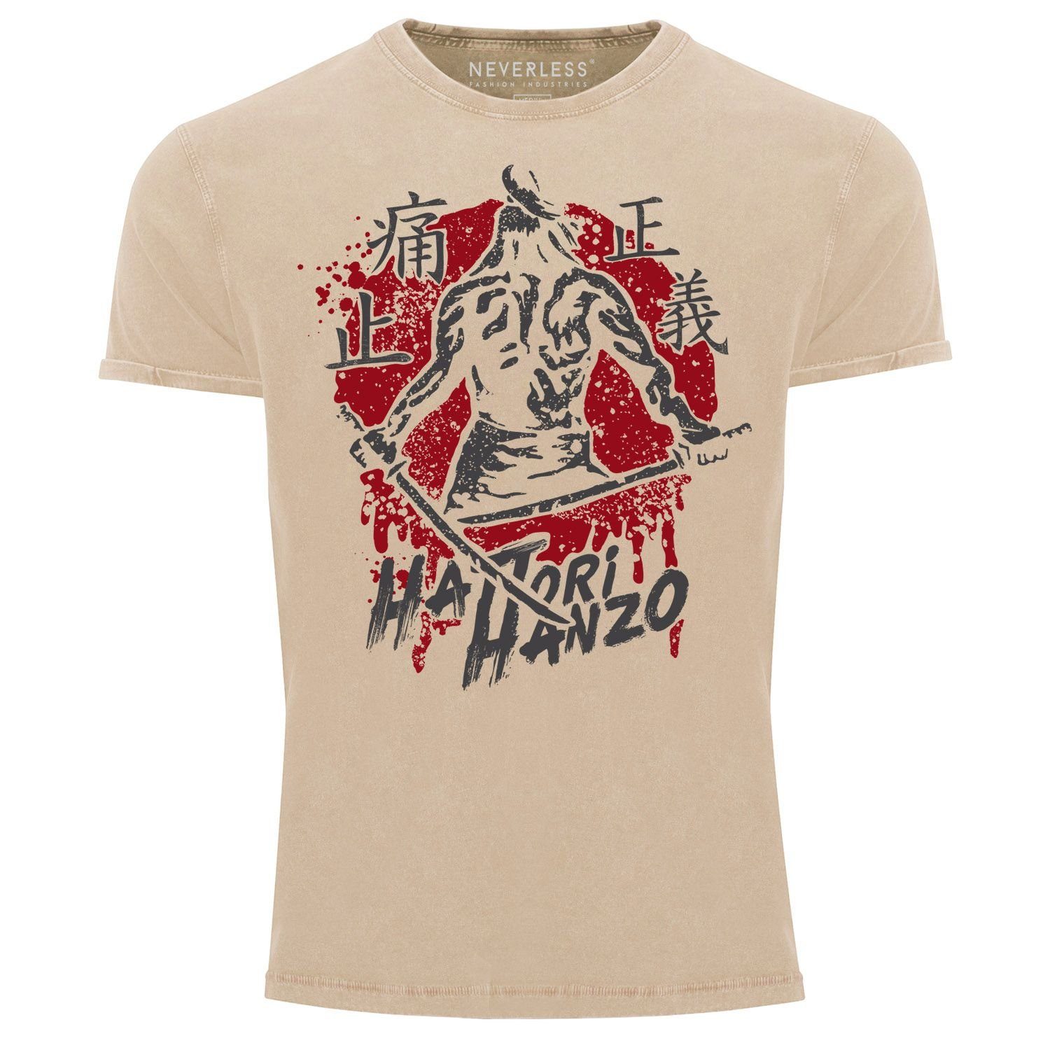Print-Shirt Herren Vintage Shirt Samurai Schwert japanische Schriftzeichen