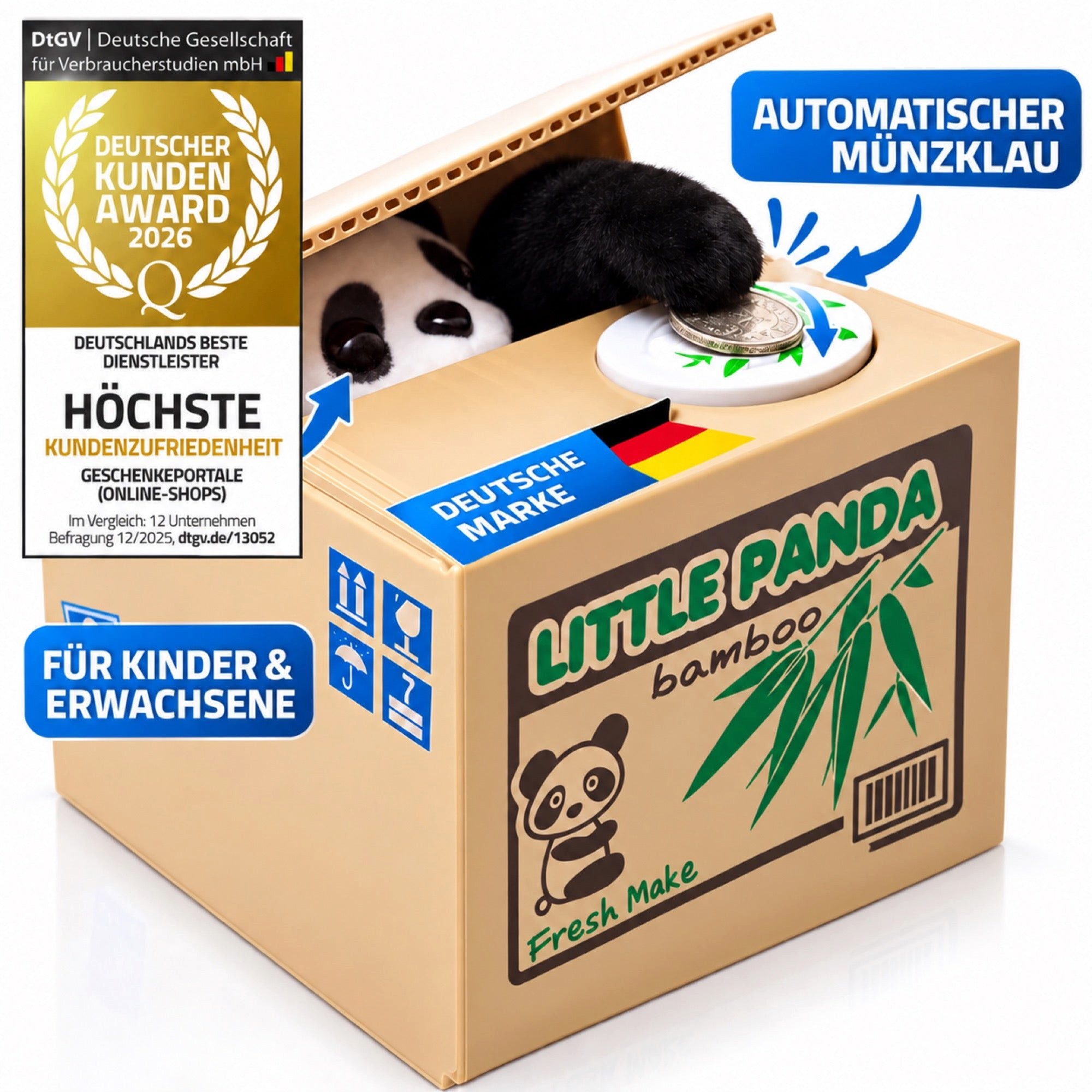 Goods+Gadgets Spardose Elektronische Panda-Spardose für Kinder – Lustiges Panda-Sparschwein, (Little Panda), Sparschwein