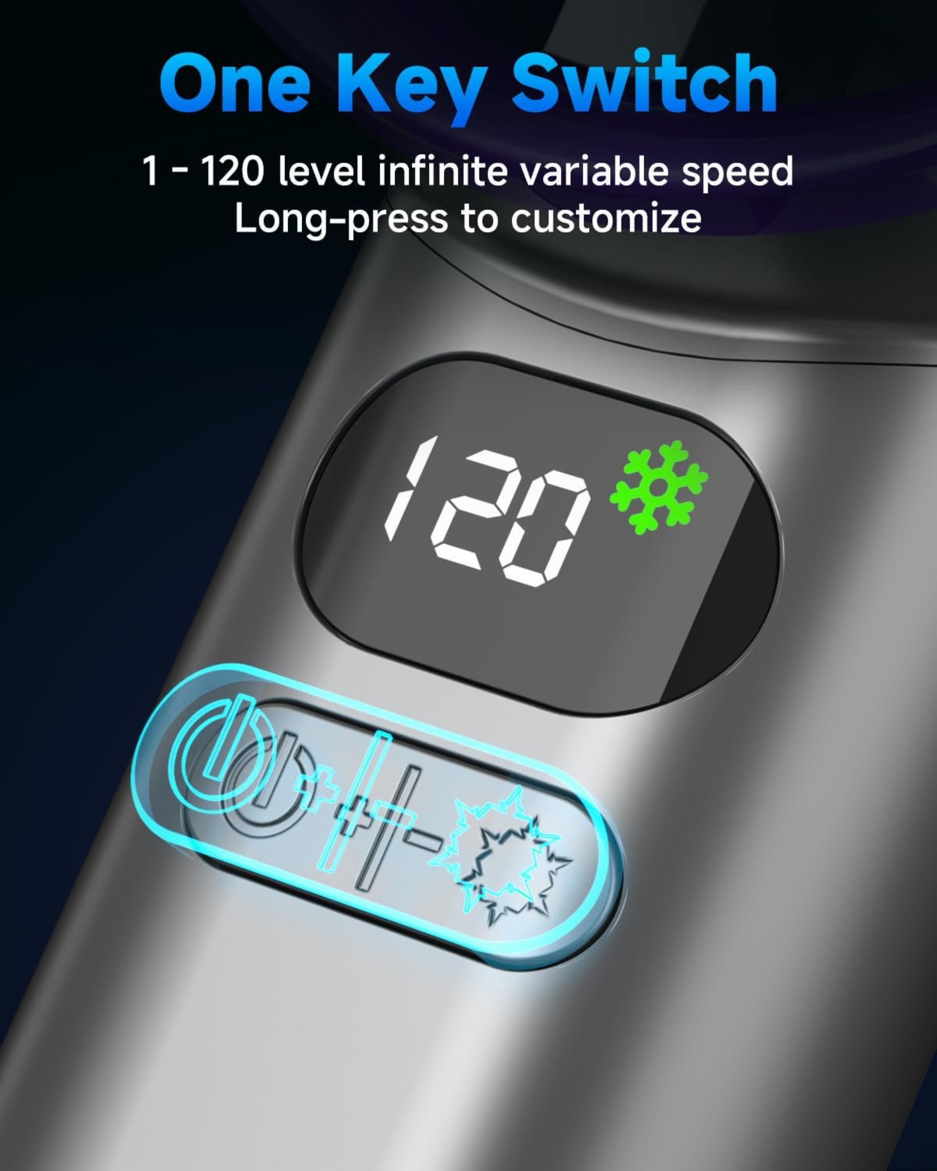 LA CUTE Handventilator Tragbarer USB Handventilator mit Akku & Eismodus, Klima, 120 Stufen, Eiskühlung in 3 Sek., LED-Anzeige, 120 Stufen, 5500 mAh Akku – Bild 2 von 5