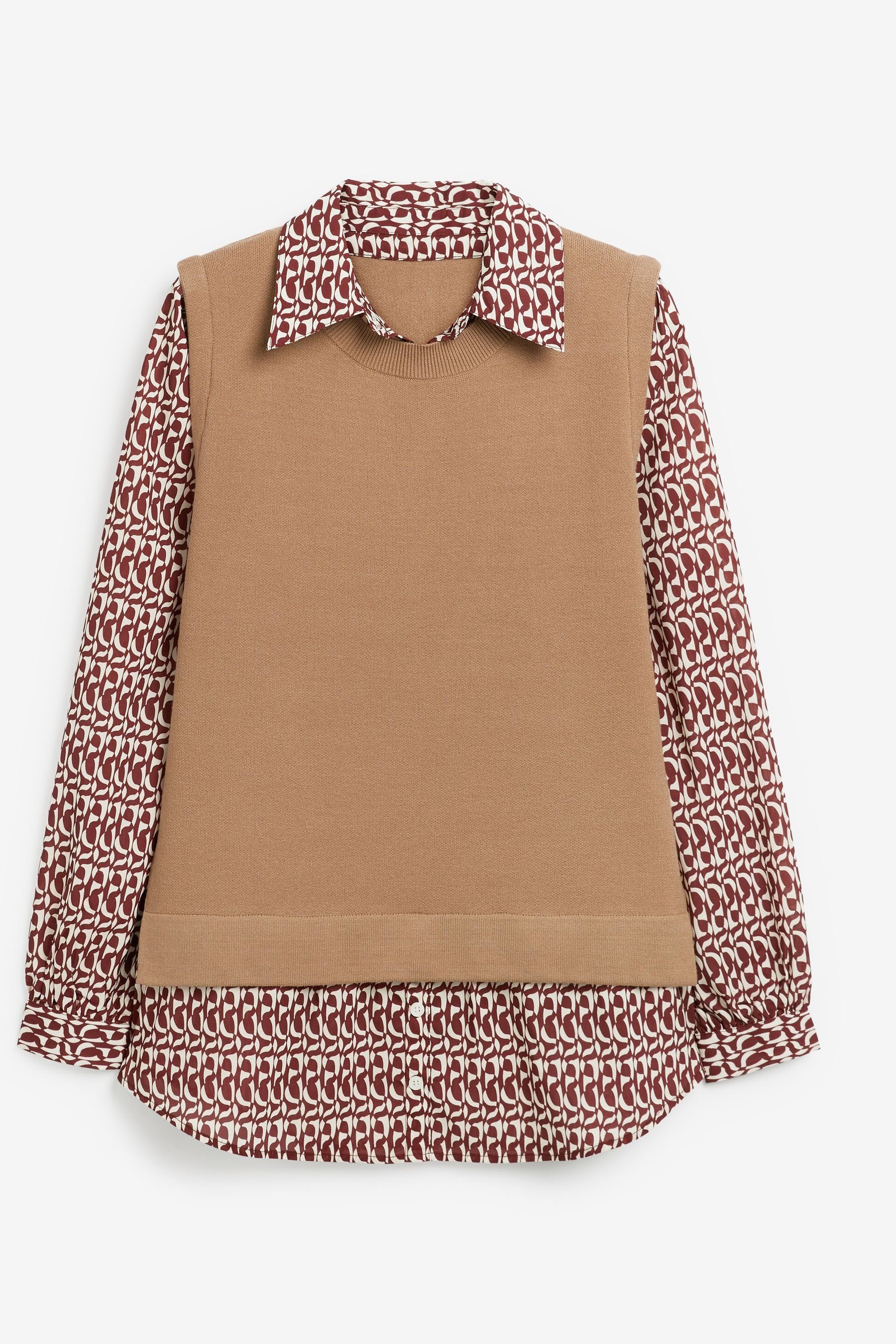 Next 2-in-1-Pullover Unterziehhemd (1-tlg) zum Binden Camel Brown