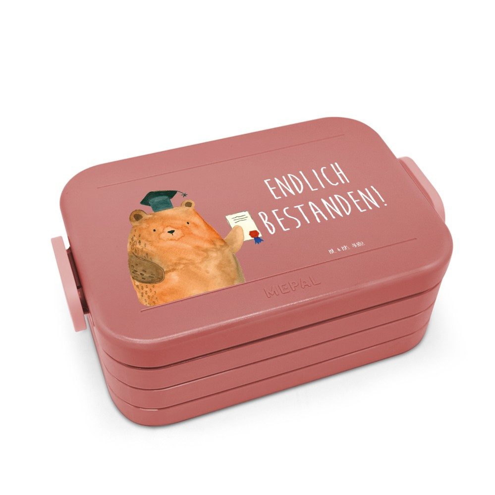 Mr. & Mrs. Panda Butterdose Bär Prüfung Motiv, Bento Box, Rot Pastell, Abitur, Bentobox, Abschlus, Polypropylen lebensmittelecht, (Packung), Teddy Bento-Brotdose Zeugnis