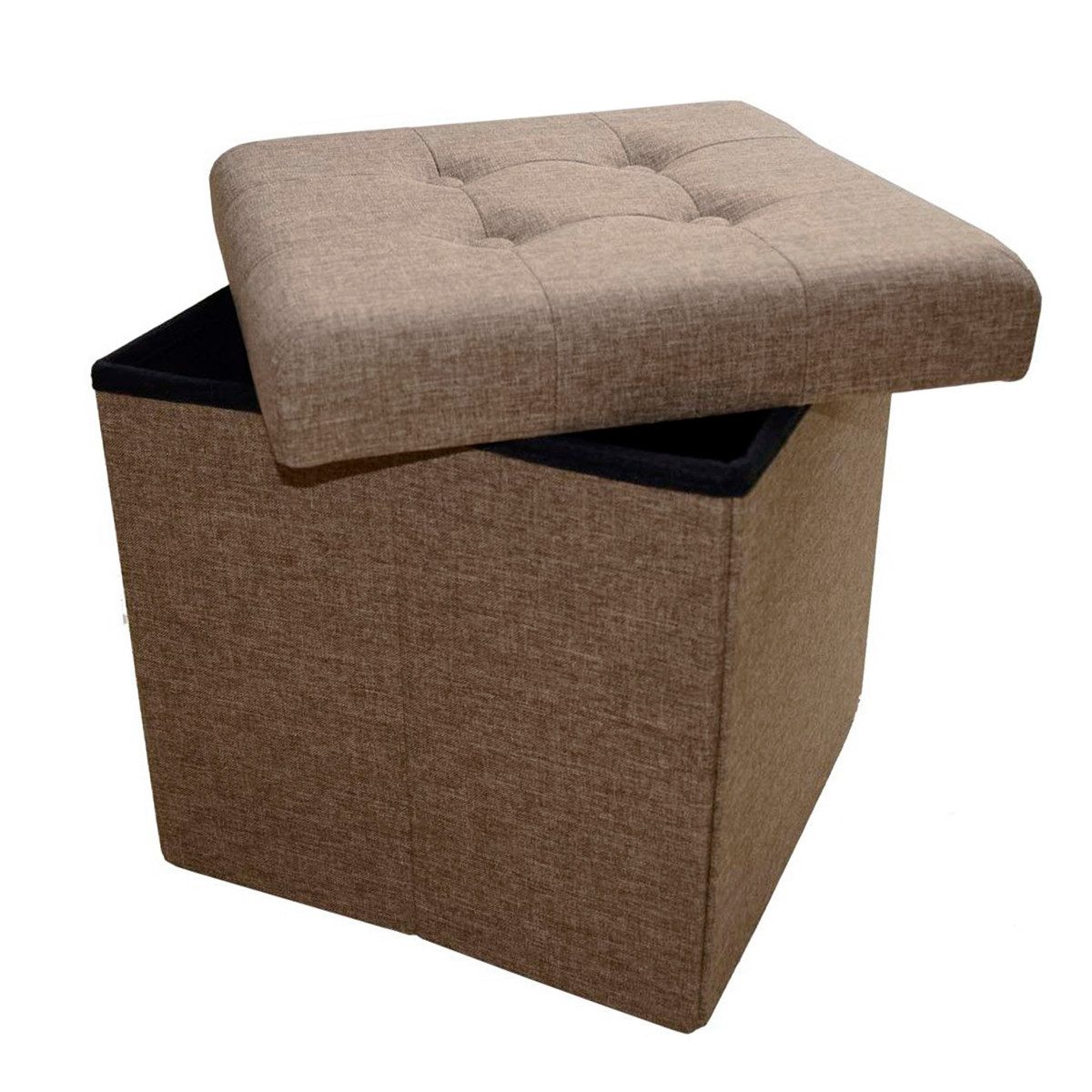 style home Sitzhocker mit Stauraum faltbare Sitzwürfel, Sitzbank Fußhocker für Wohnzimmer Schlafzimmer, Leinen, Braun – Bild 3 von 5