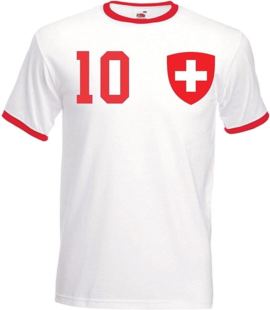Youth Designz T-Shirt Schweiz Herren T-Shirt im Fußball Trikot Look mit trendigem Motiv Weiß
