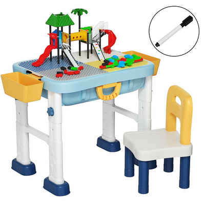 COSTWAY Spieltisch Bausteintisch, höhenverstellbar, mit Stuhl