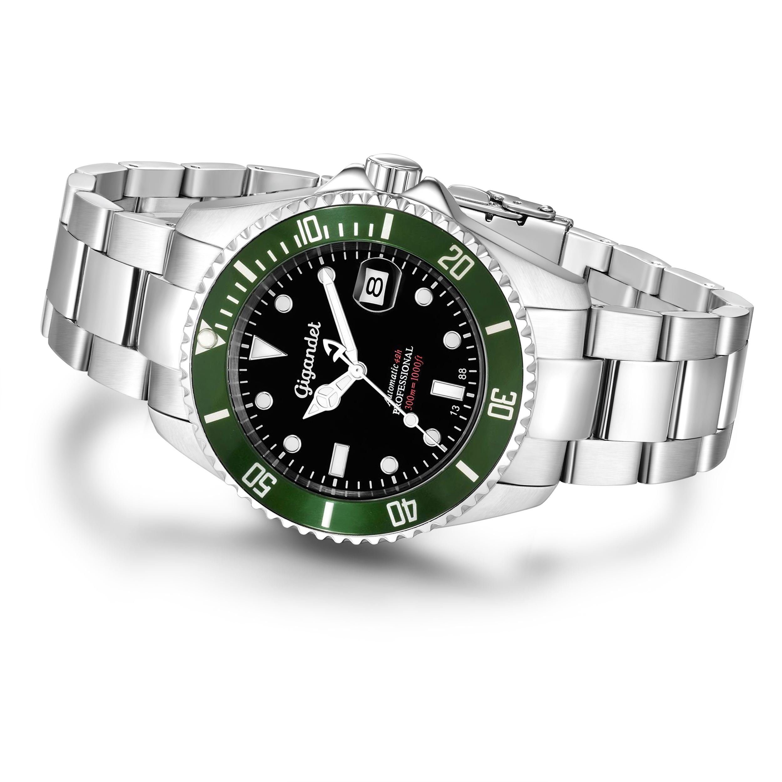 Gigandet Automatikuhr Herrenuhr, Armbanduhr, Taucheruhr, 43mm, SEA GROUND G2-005, Mineralglas, Aluminiumlünette, Schwarz, 30bar/300m wasserdicht