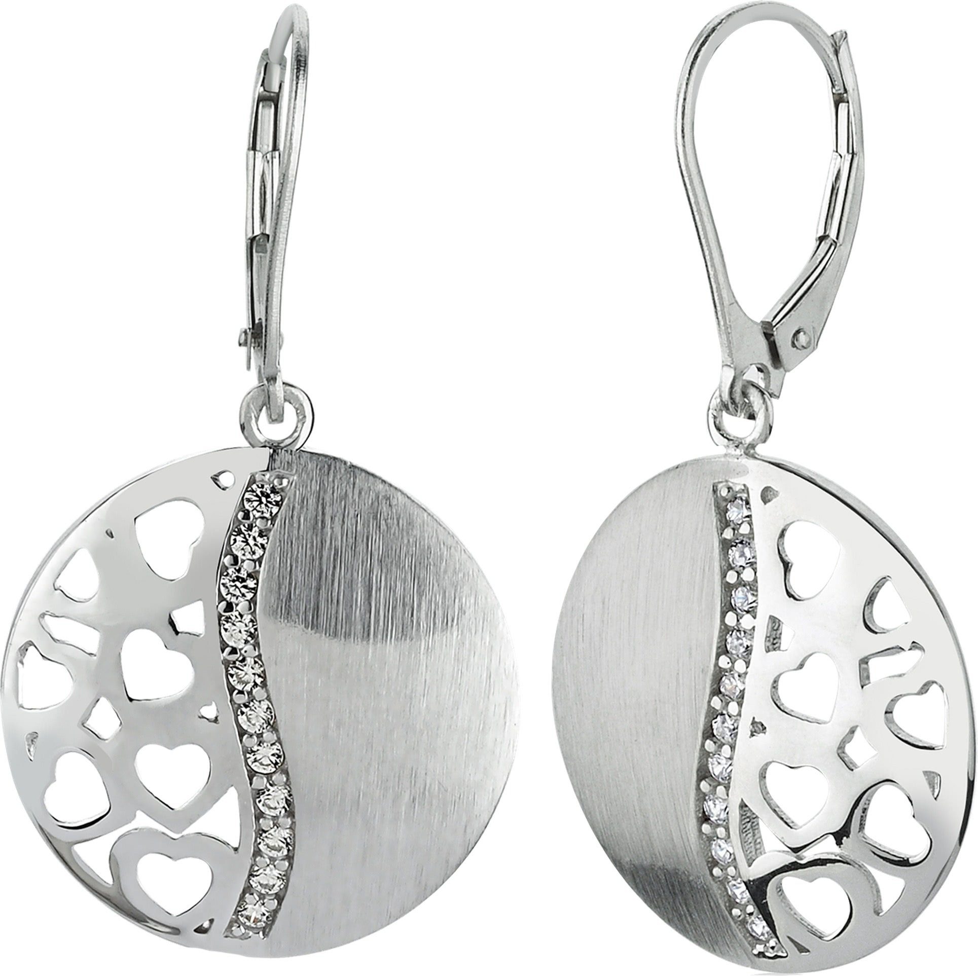 Balia Paar Ohrhänger Balia Damen Ohrringe matt und poliert (Ohrhänger), Damen Ohrhänger rund, Herzen aus 925 Sterling Silber, Länge ca. 4cm
