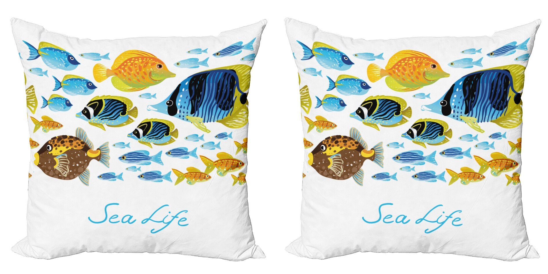 Kissenbezüge Modern Accent Doppelseitiger Digitaldruck, Abakuhaus (2 Stück), Fisch Cartoon Sea Life Theme